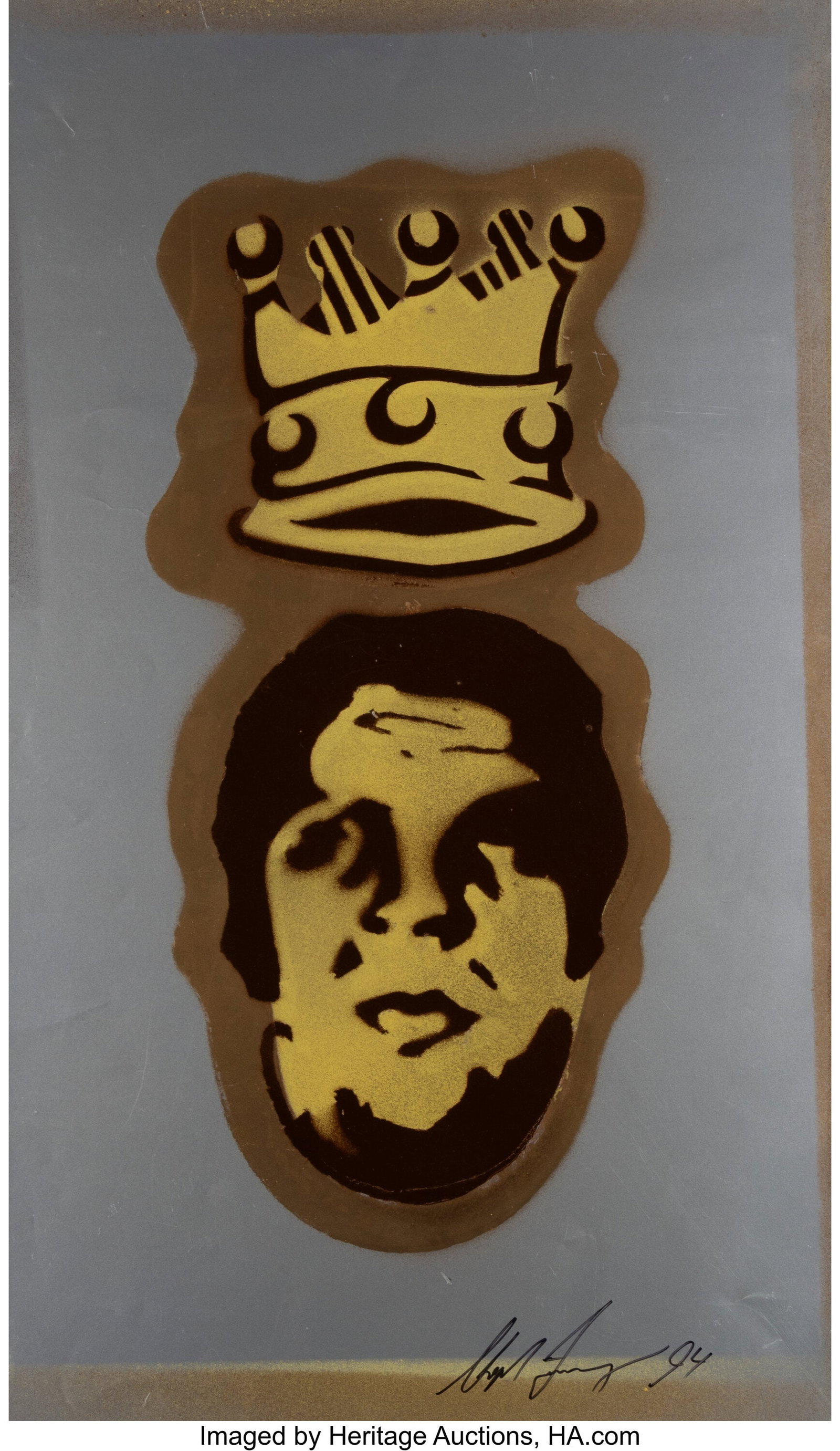 Shepard Fairey (b. 1970) Untitled, 1994 Spray pa: Shepard Fairey (b. 1970) Untitled, 1994 Spray paint and stencil on paper 25-3/4 x 15-1/4 inches (65.4 x 38.7 cm) (sheet) Signed and dat