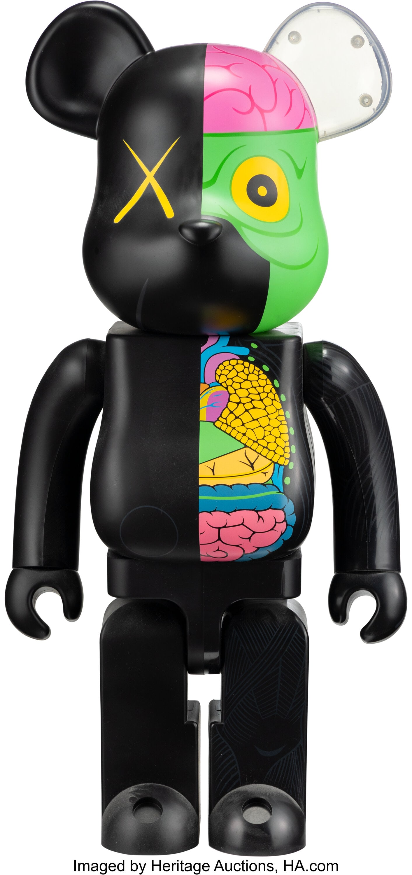 KAWS X BE@RBRICK Dissected Companion 1000% (Blac: KAWS X BE@RBRICK Dissected Companion 1000% (Black), 2008 Painted cast ABS plastic 28-3/4 x 13-3/4 x 9-1/2 inches (73.0 x 34.9 x 24.1