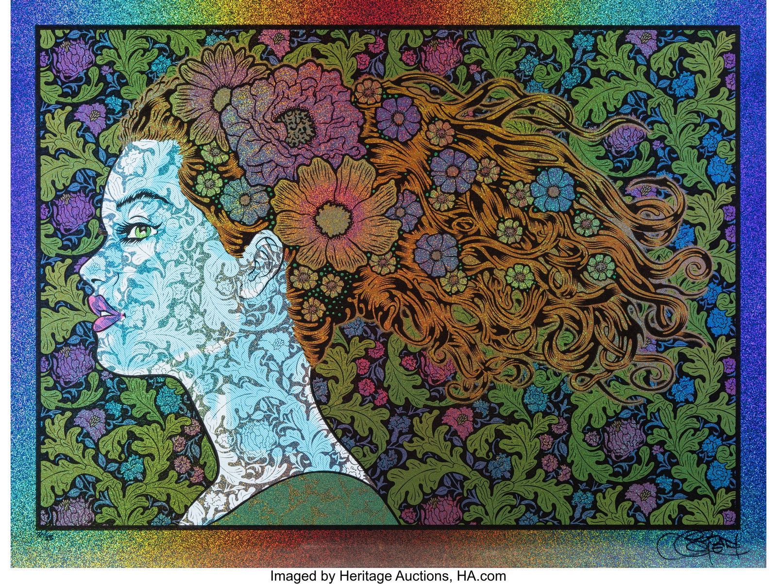 Chuck Sperry (b. 1962) Elysia (Sparkle Foil), 20: Chuck Sperry (b. 1962) Elysia (Sparkle Foil), 2023 Screenprint in colors on sparkle foil paper 21-1/2 x 28-1/2 inches (54.6 x 72.4 cm) 
