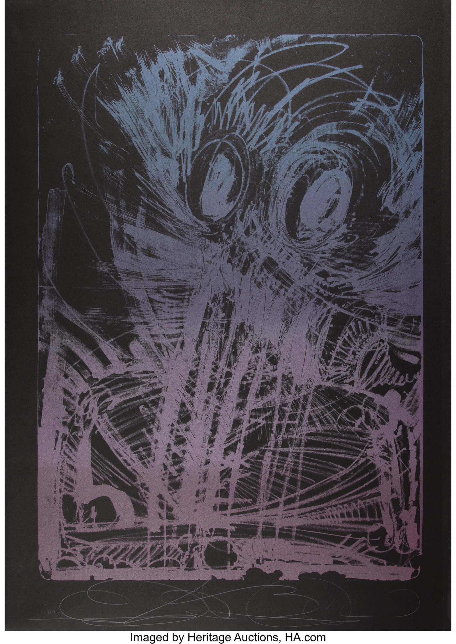 RETNA (b. 1979) Cartoon Stone (Pink and Blue on : RETNA (b. 1979) Cartoon Stone (Pink and Blue on Black), 2022 Lithograph in colors on BFK Rives paper 42-1/4 x 30-1/4 inches (107.3 x 76.8 cm