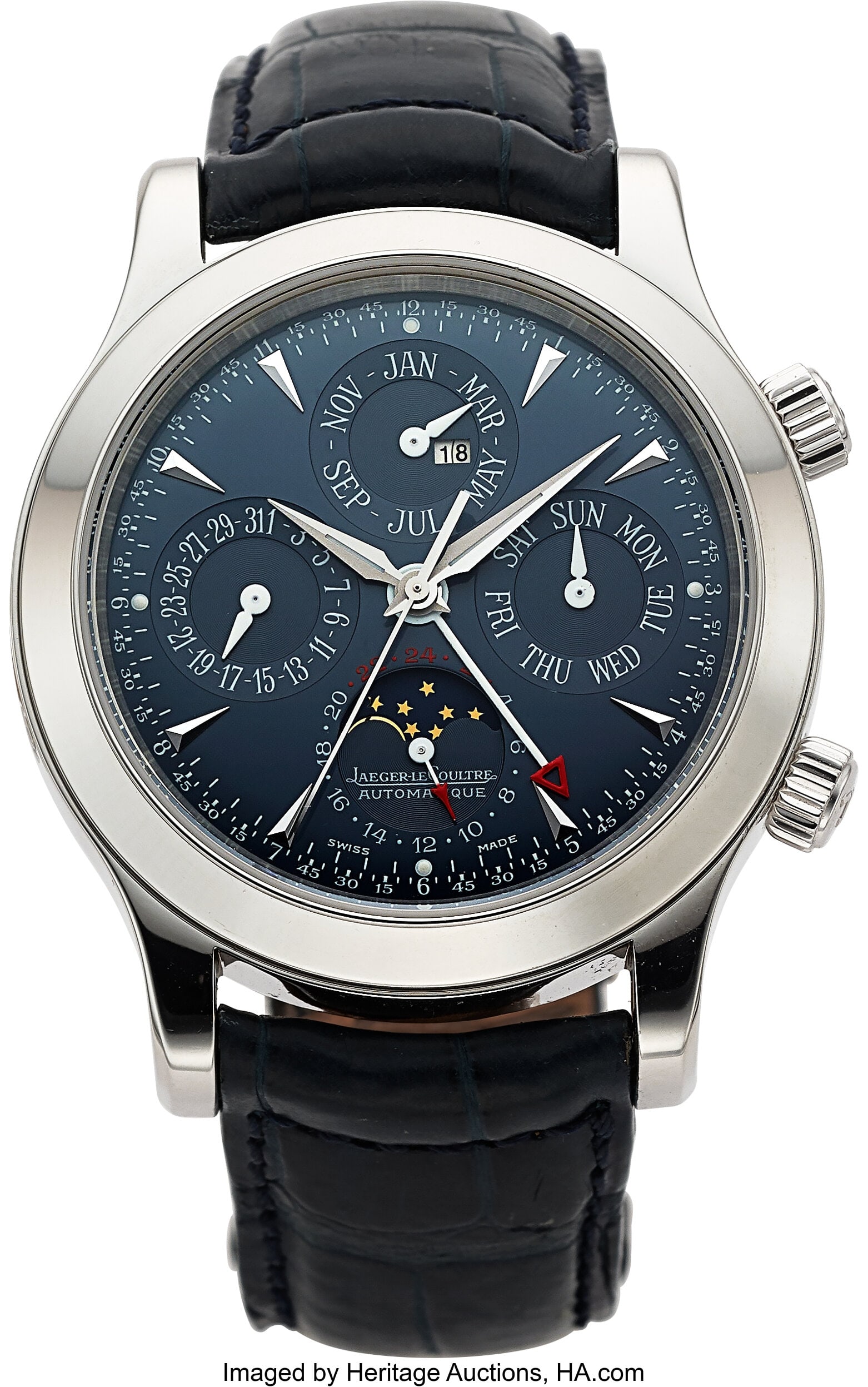 Jaeger LeCoultre Grande Memovox, Platinum, Full : Jaeger LeCoultre Grande Memovox, Platinum, Full Set, Ref. 146.6.95 Case: 41 mm, platinum, three body, six screw case back, fixed do