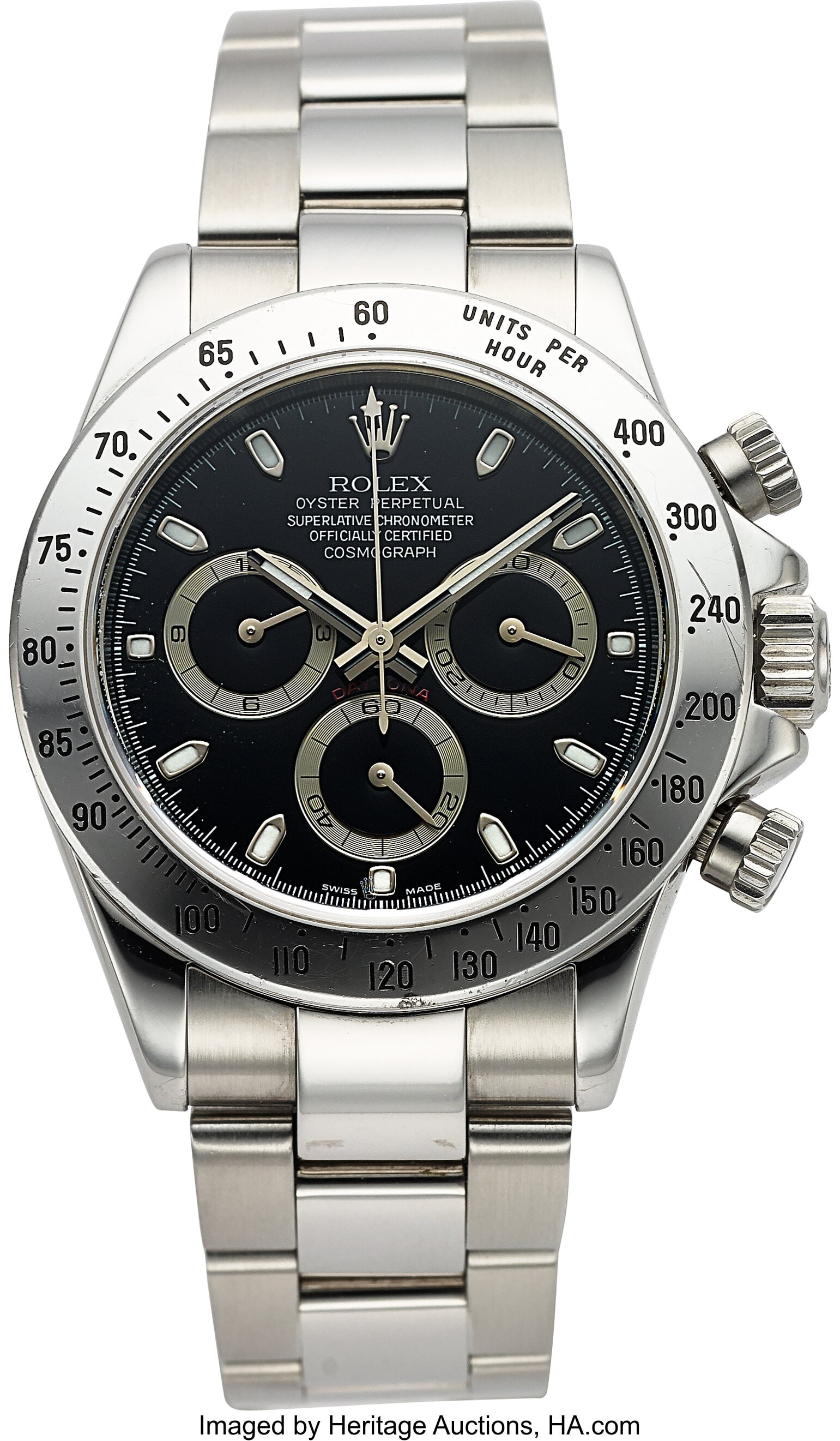 Rolex Oyster Perpetual Cosmograph Daytona, Ref. : Rolex Oyster Perpetual Cosmograph Daytona, Ref. 116520 Case: 40 mm, stainless steel, three body, screw-down case back , crown, and timer buttons,