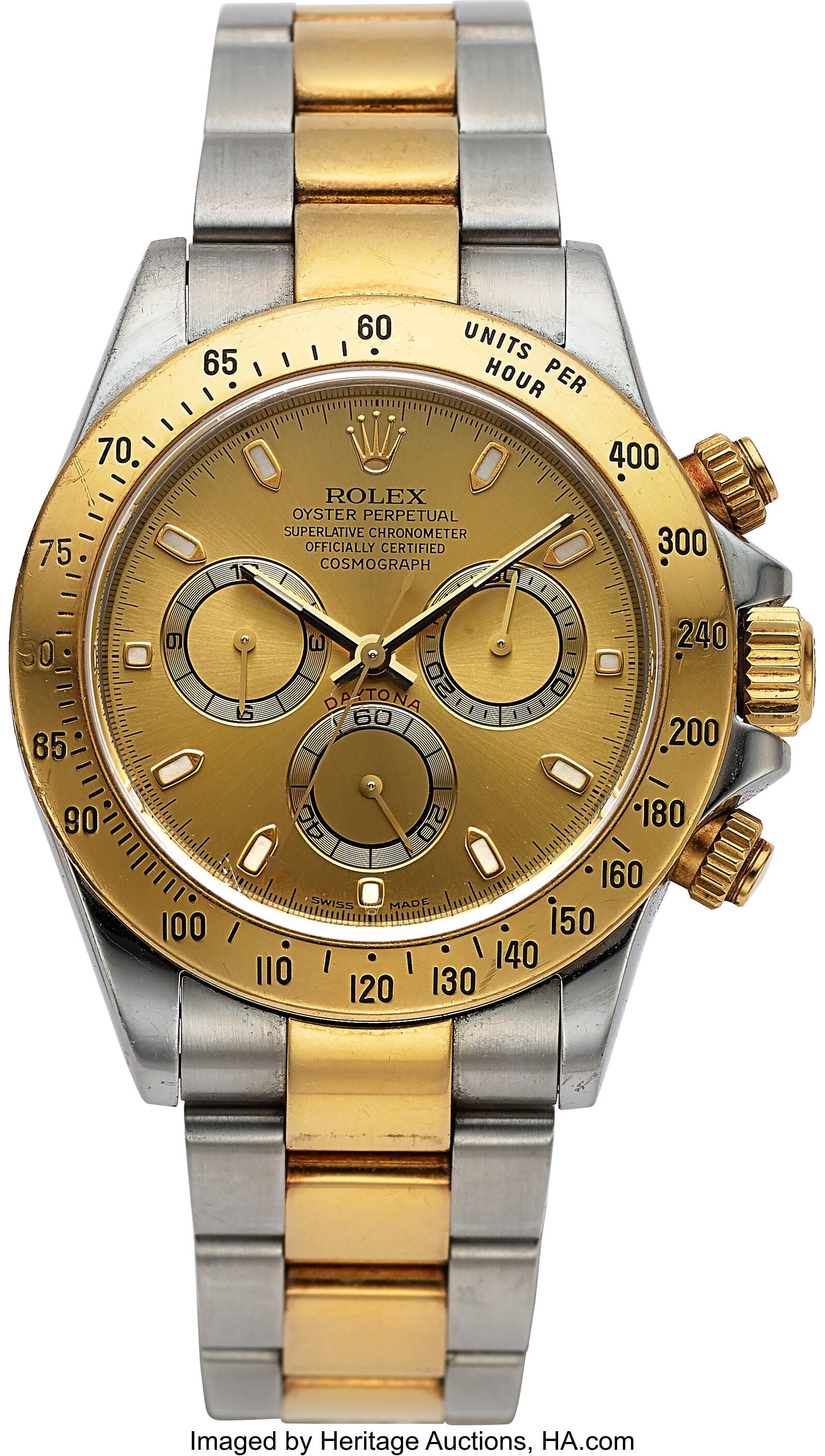 Rolex Cosmograph Daytona, Two Tone, Champagne Di: Rolex Cosmograph Daytona, Two Tone, Champagne Dial, Ref. 116523 Case: 38 mm, stainless steel and 18k yellow gold, three body, screw-down case back&comm