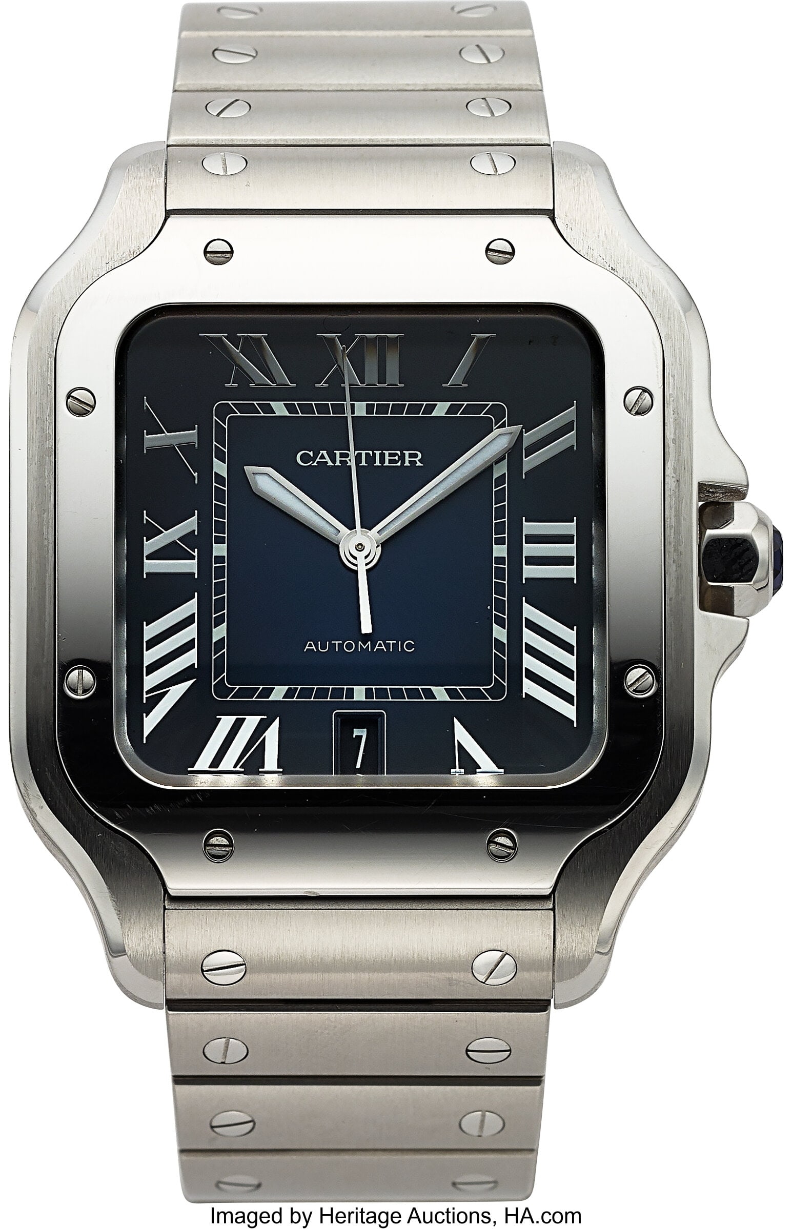 Cartier Santos Automatic, Stainless Steel, Ref. : Cartier Santos Automatic, Stainless Steel, Ref. 4072 Case: 37 mm, stainless steel, three body, eight screw case back, No. 730940ZX Dial: d