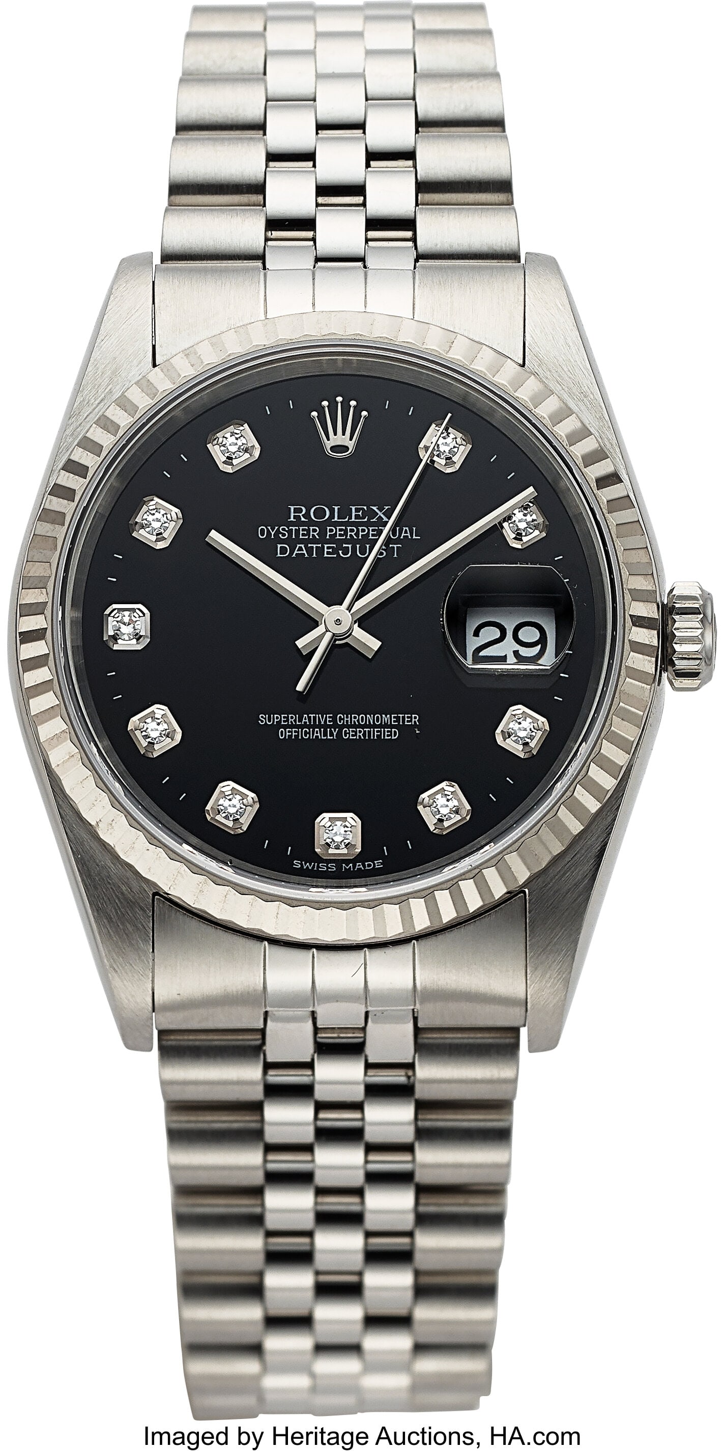Rolex Oyster Perpetual Datejust 36, Diamond Set : Rolex Oyster Perpetual Datejust 36, Diamond Set Dial, Ref. 16234 Case: 36 mm, stainless steel, three body, screw-down case back, fixed fluted bezel&com