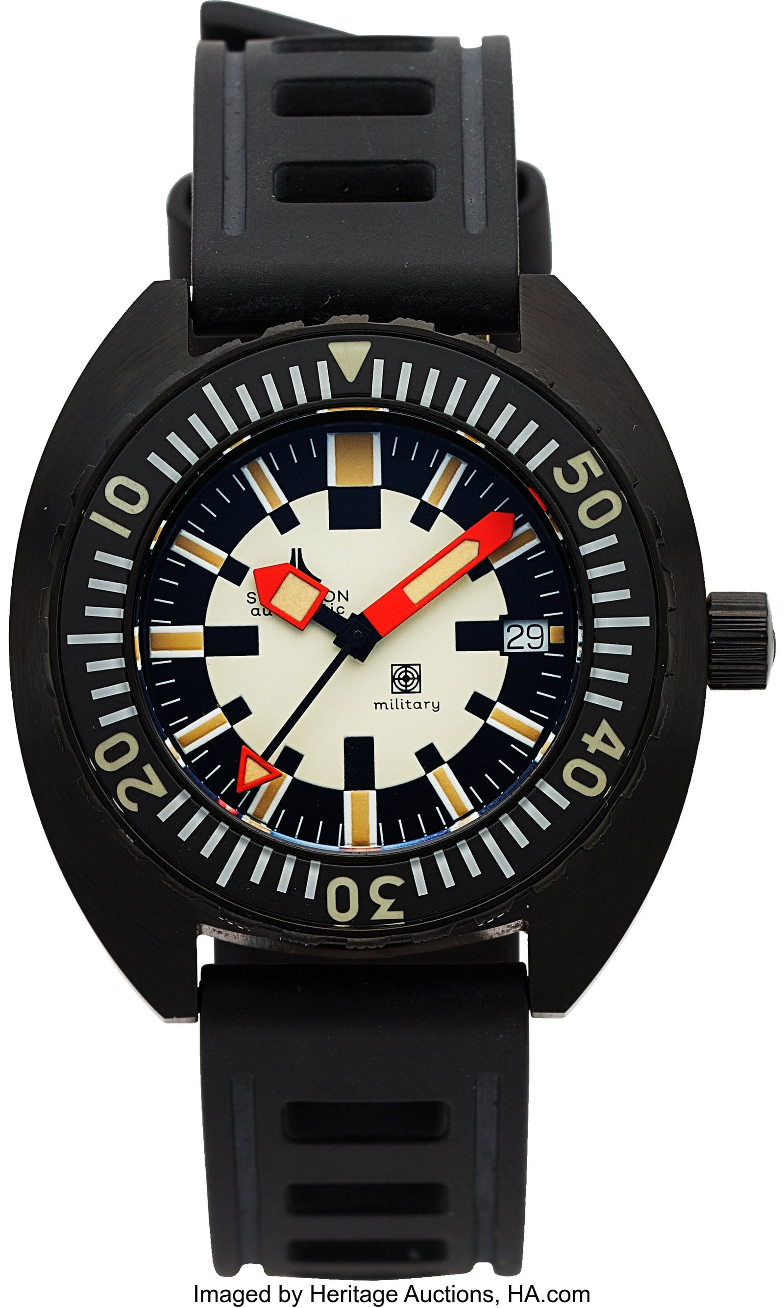 Synchron Military Automatic, Limited Edition 395: Synchron Military Automatic, Limited Edition 395/500, Full Set Case: 42 mm, stainless steel, three body, screw-down case back, unidirectional ratcheted ro