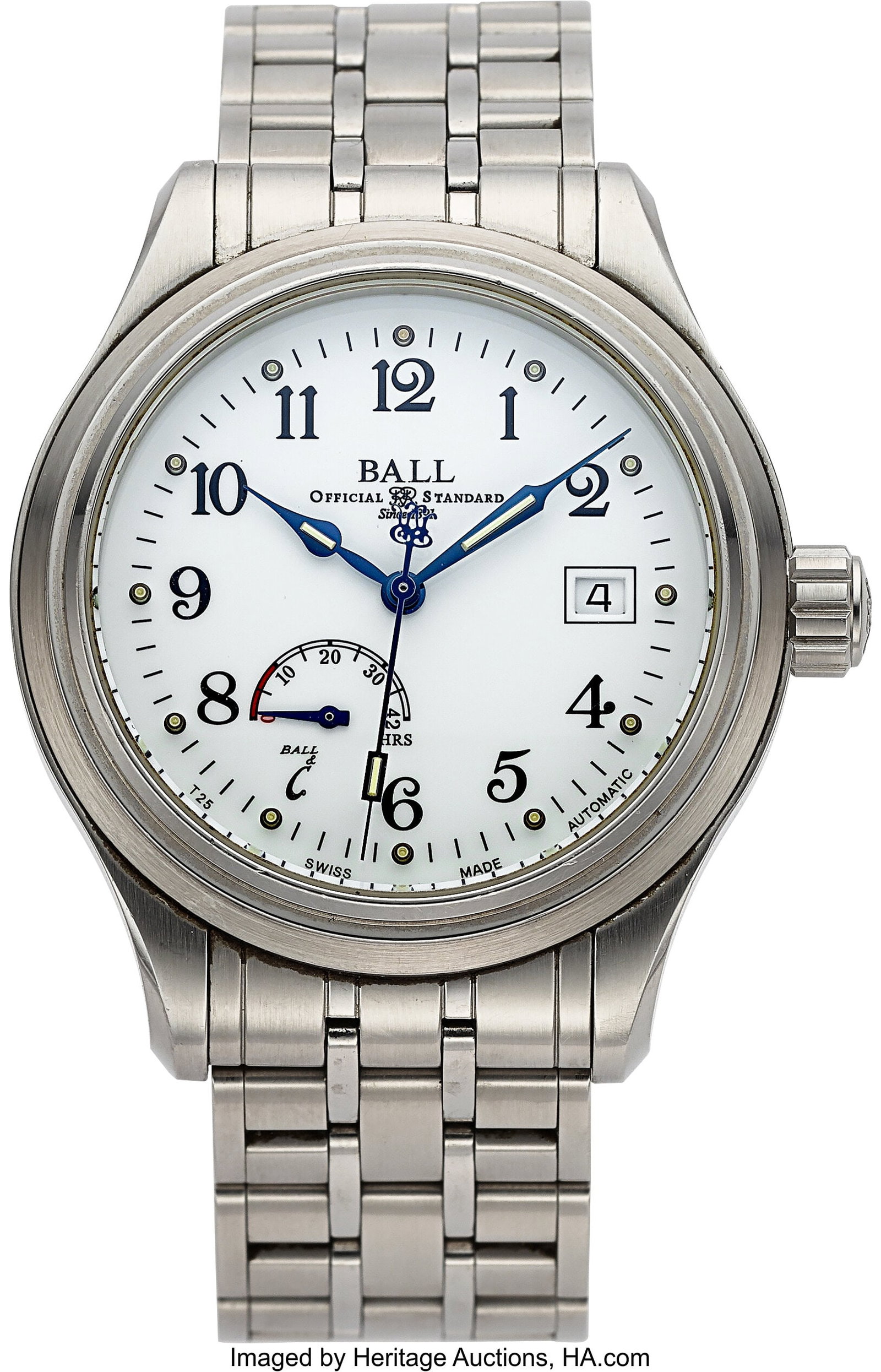 Ball Watch Co. Trainmaster Automatic, White Dial: Ball Watch Co. Trainmaster Automatic, White Dial, Ref. NM1056D Case: 41 mm, stainless steel, three body, six screw exhibition case back, No&peri