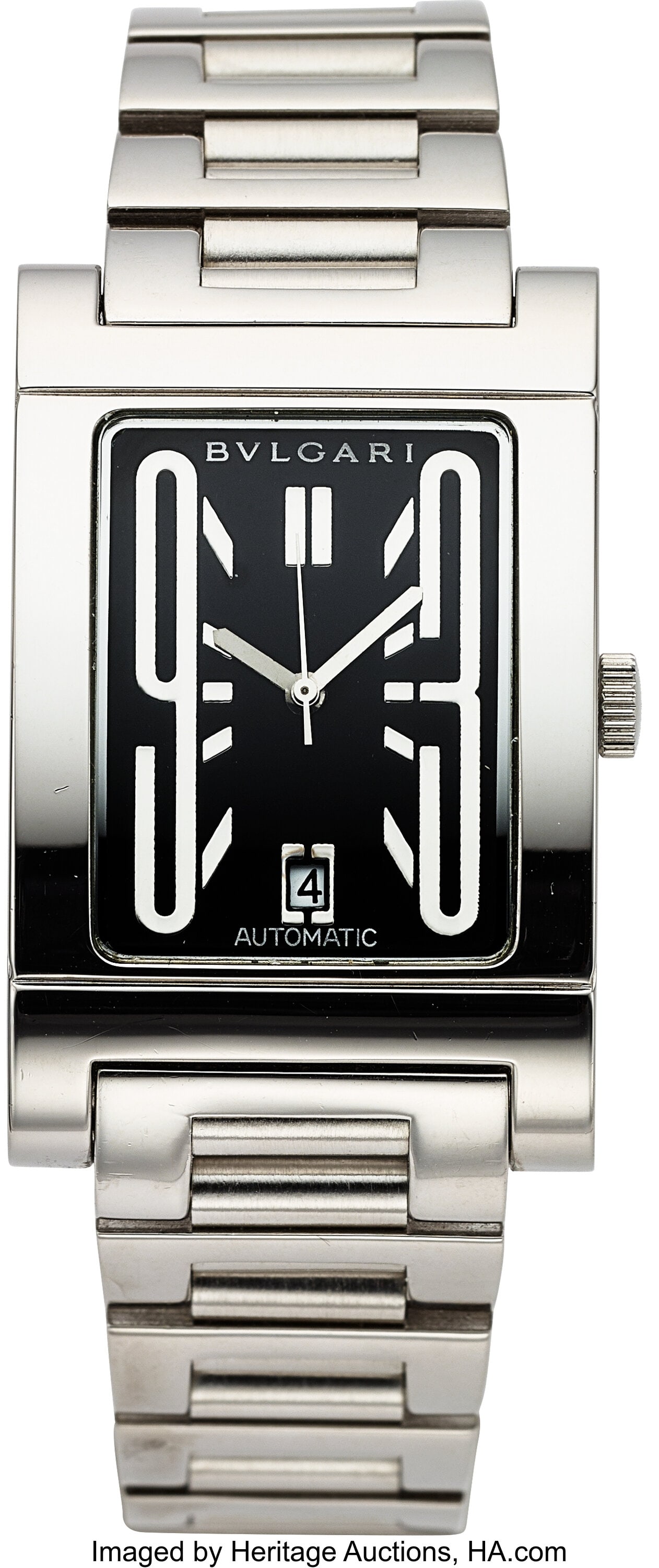Bulgari Rettangolo, Stainless Steel, Black Dial,: Bulgari Rettangolo, Stainless Steel, Black Dial, Ref. RT45S Case: 31 mm x 49 mm, stainless steel, three body, six screw case back, No. L30