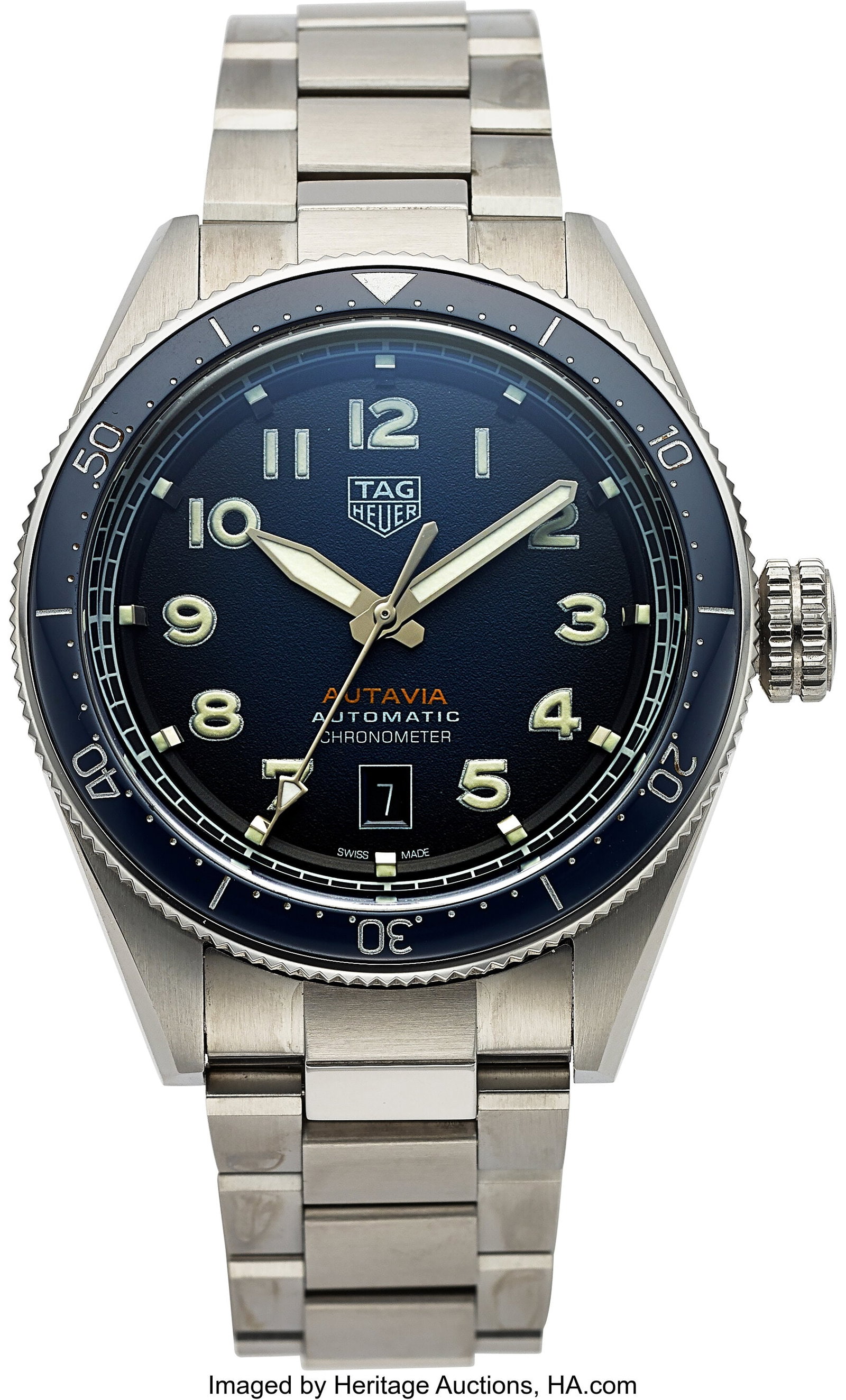 Tag Heuer Autavia, 42 mm, Blue Dial, Ref. WBE511: Tag Heuer Autavia, 42 mm, Blue Dial, Ref. WBE5116 Case: 42 mm, stainless steel, three body, screw-down case back, bidirectional rotating blue cer
