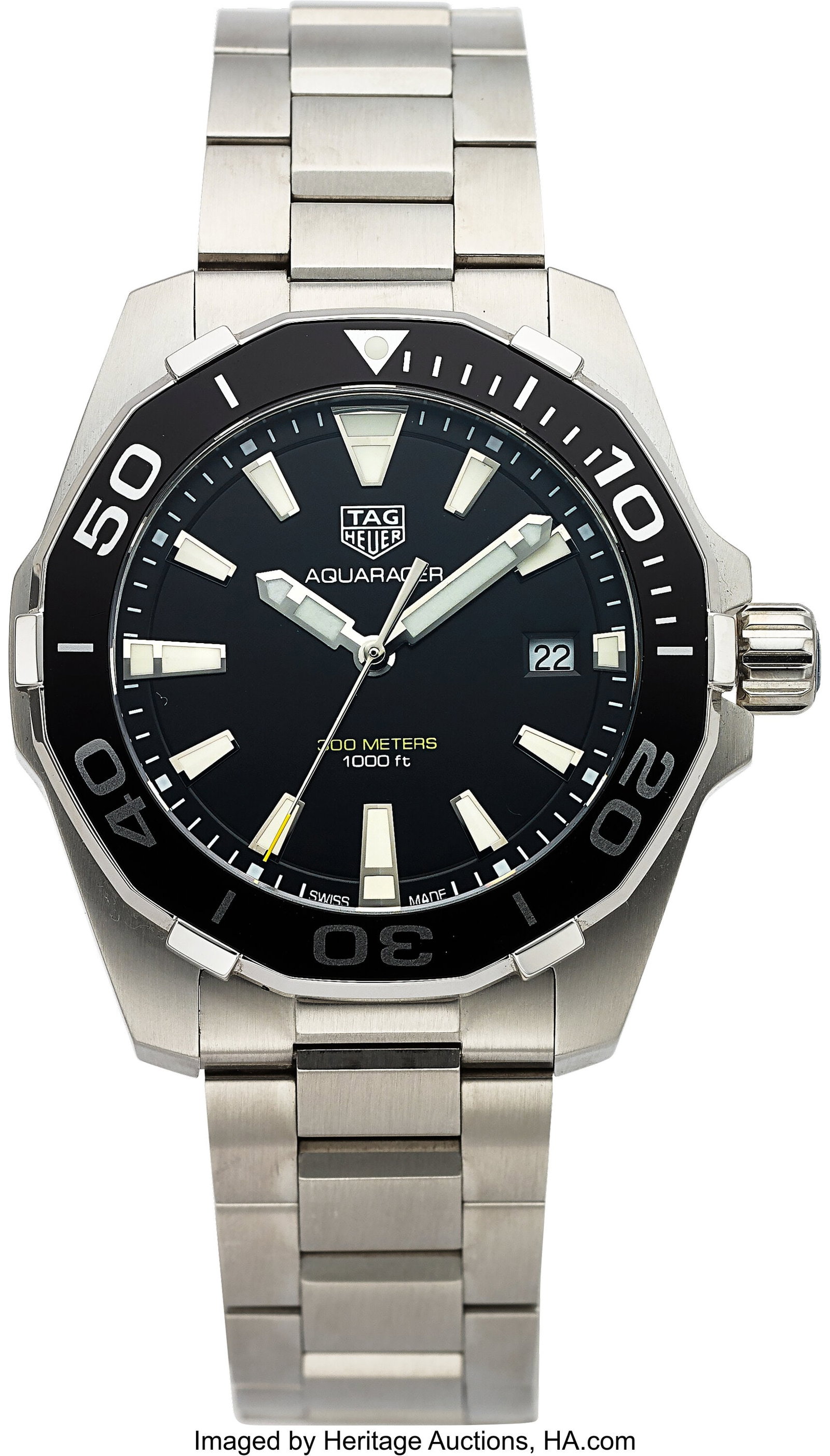 Tag Heuer Aquaracer, Black Dial, Ref. WAY111A C: Tag Heuer Aquaracer, Black Dial, Ref. WAY111A Case: 41 mm, stainless steel, three body, screw-down case back, unidirectional ratcheted rotating black b