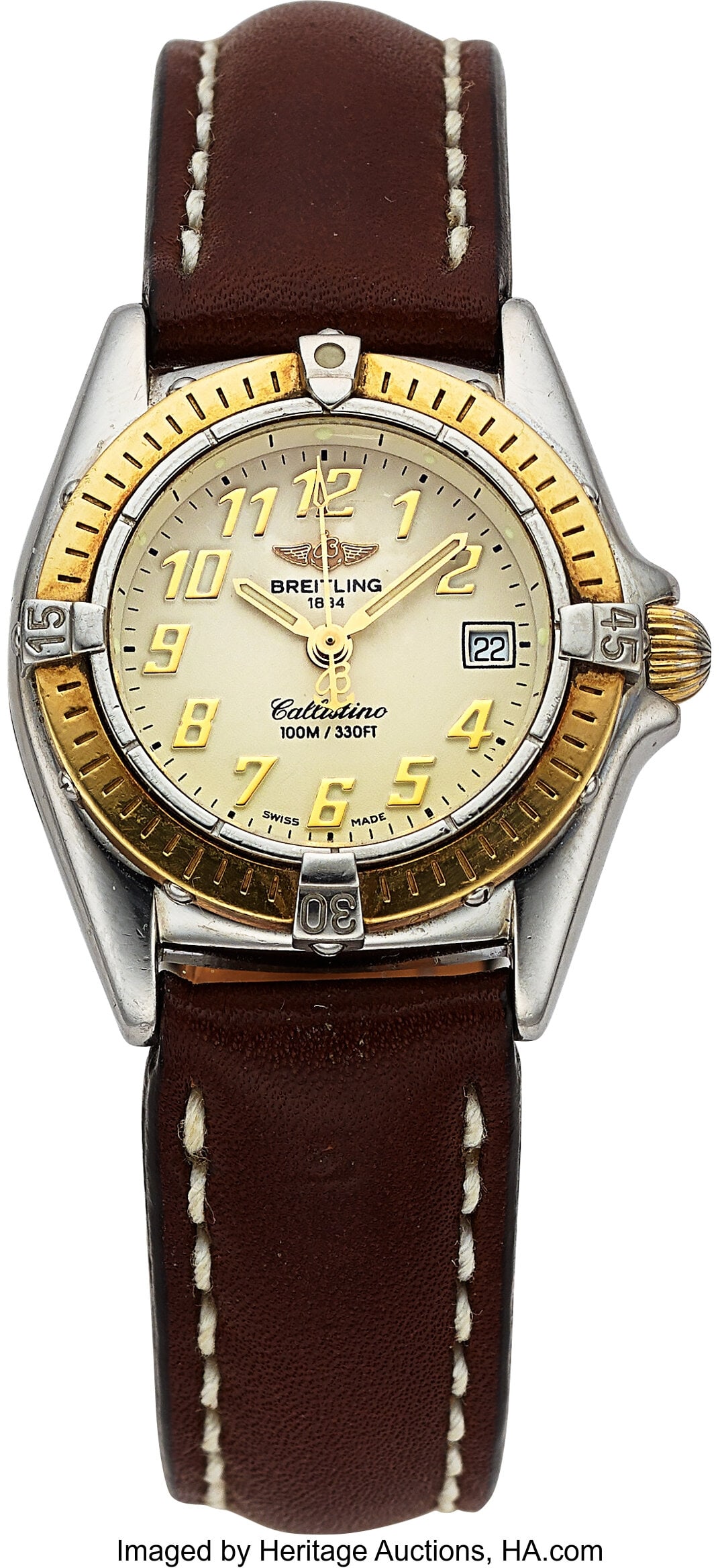 Breitling Callistino Windrider, Gold Bezel, Ref.: Breitling Callistino Windrider, Gold Bezel, Ref. B52045 Case: 28 mm, stainless steel and gold, three body, screw-down case back, gold unidirectional ra