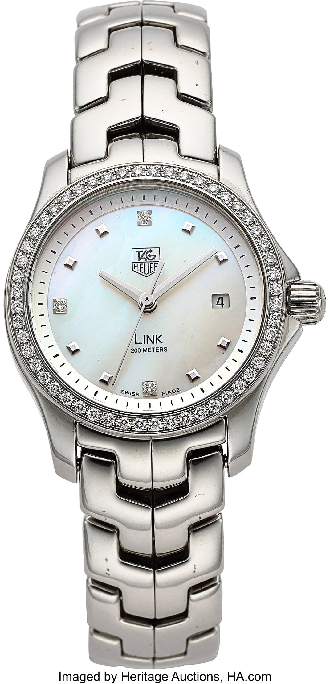 Tag Heuer Link, MoP Dial, Diamond Set Bezel, Ref: Tag Heuer Link, MoP Dial, Diamond Set Bezel, Ref. WJF1318 Case: 27 mm, stainless steel, three body, screw-down case back, diamond set bezel&comma