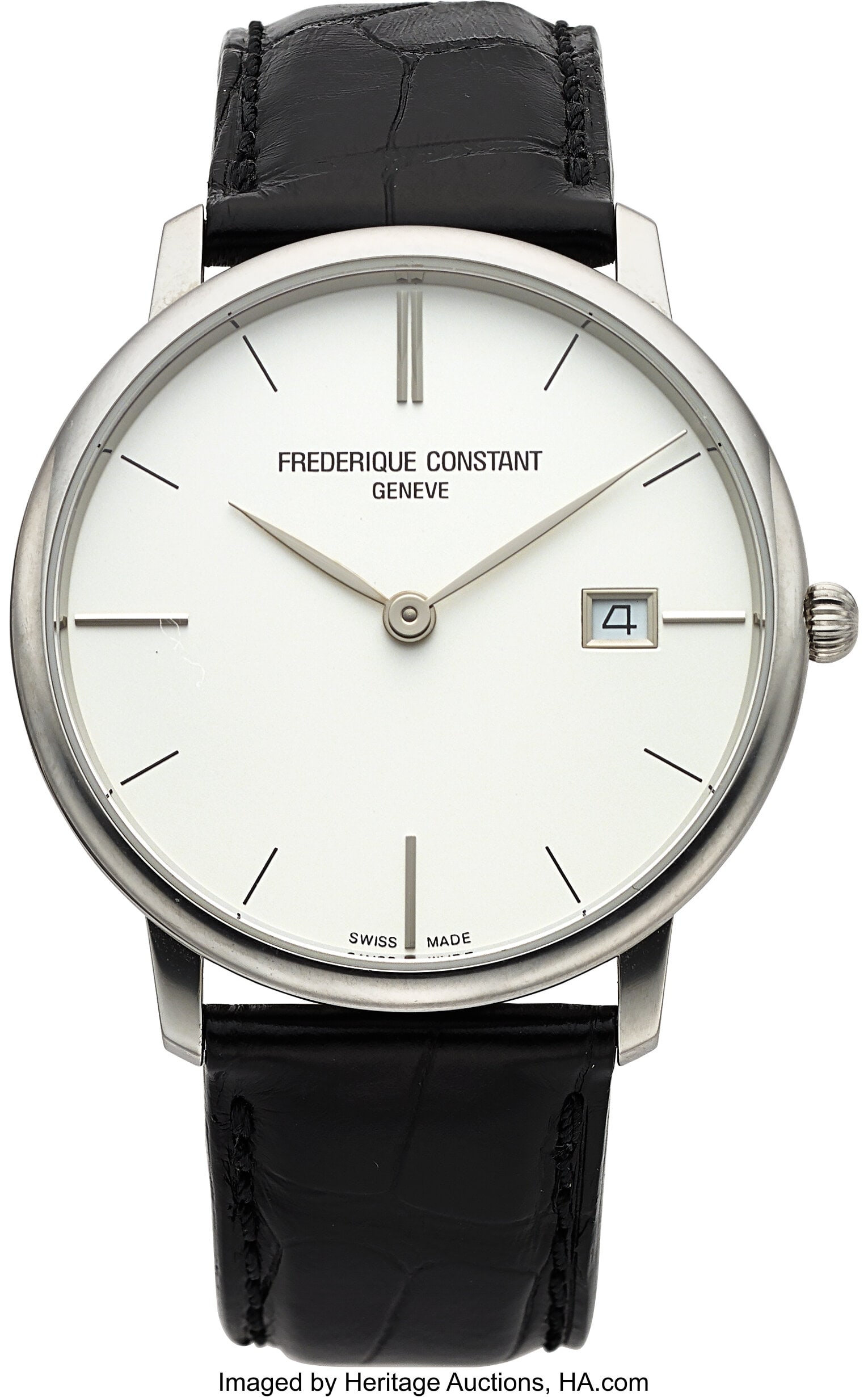 Frederique Constant Slimline Date, Ref. FC200/22: Frederique Constant Slimline Date, Ref. FC200/220/245X5S34/5/6 Case: 39 mm, stainless steel, two body, snap-on case back, No. 3159864 