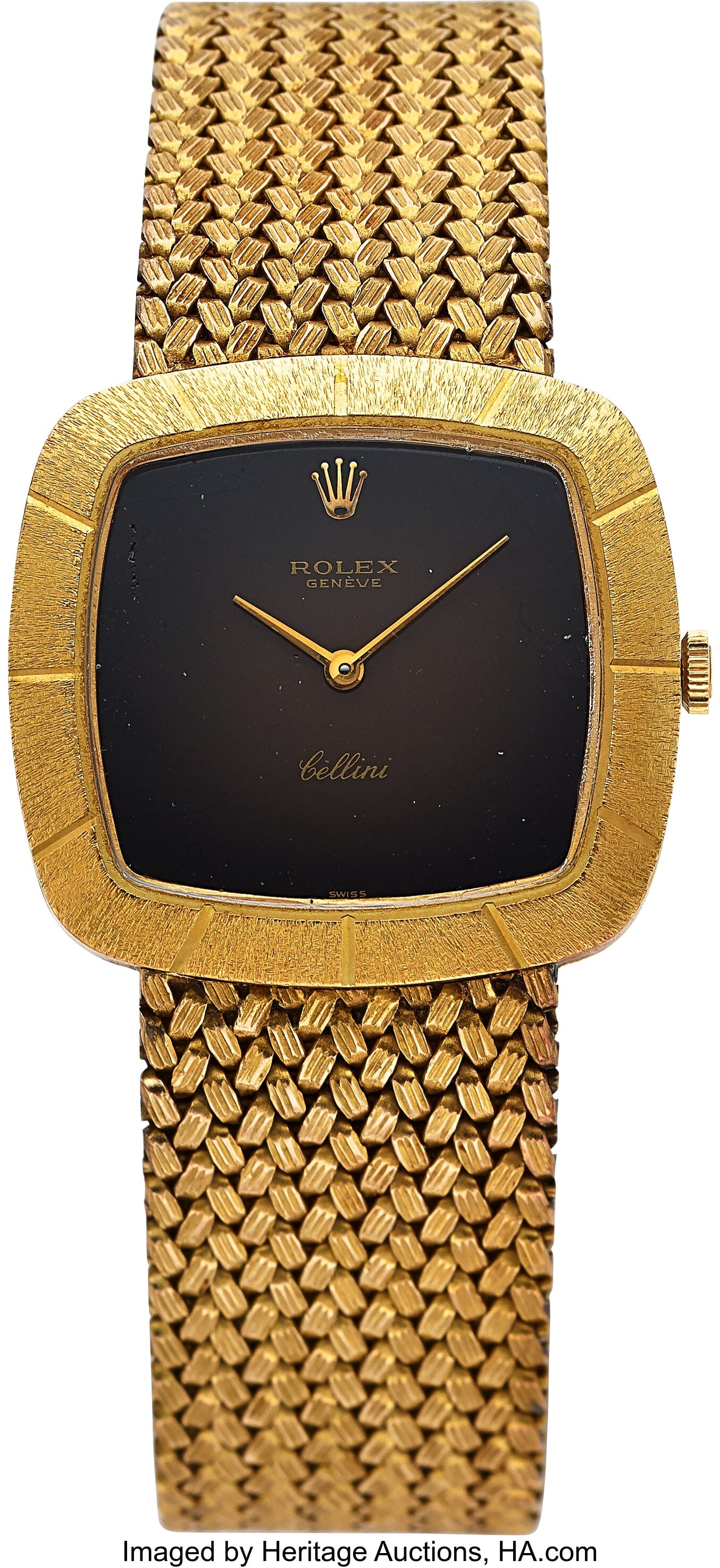 Rolex Cellini 18k Yellow Gold Wristwatch, 10k Ye: Rolex Cellini 18k Yellow Gold Wristwatch, 10k Yellow Gold Bracelet, Ref. 3880 Case: 30 mm x 28.5 mm, yellow gold, two body, snap-on case back, s