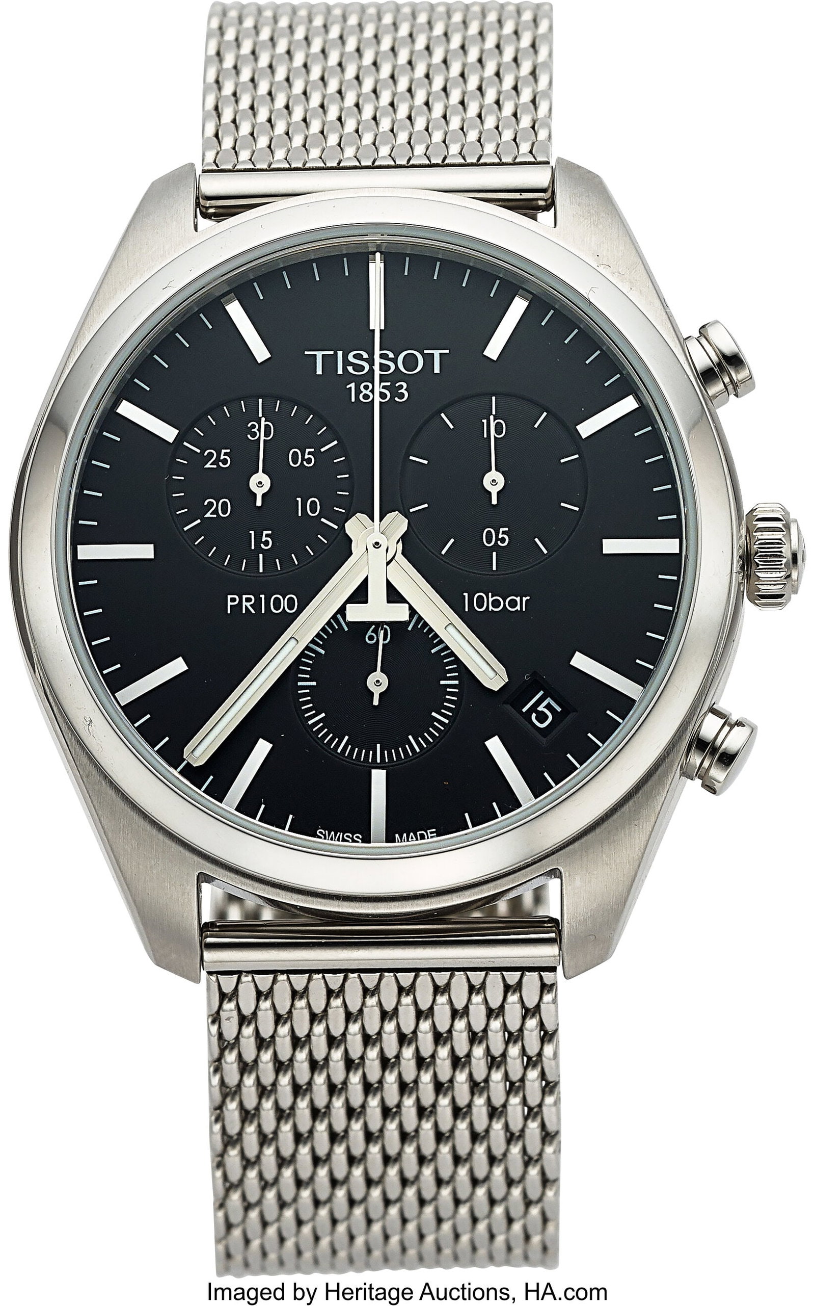 Tissot PR100, 41 mm, Stainless Steel, Ref. T1014: Tissot PR100, 41 mm, Stainless Steel, Ref. T101417A Case: 41 mm, stainless steel, three body, fixed domed bezel, No. B2YX0G7M7 Dial: