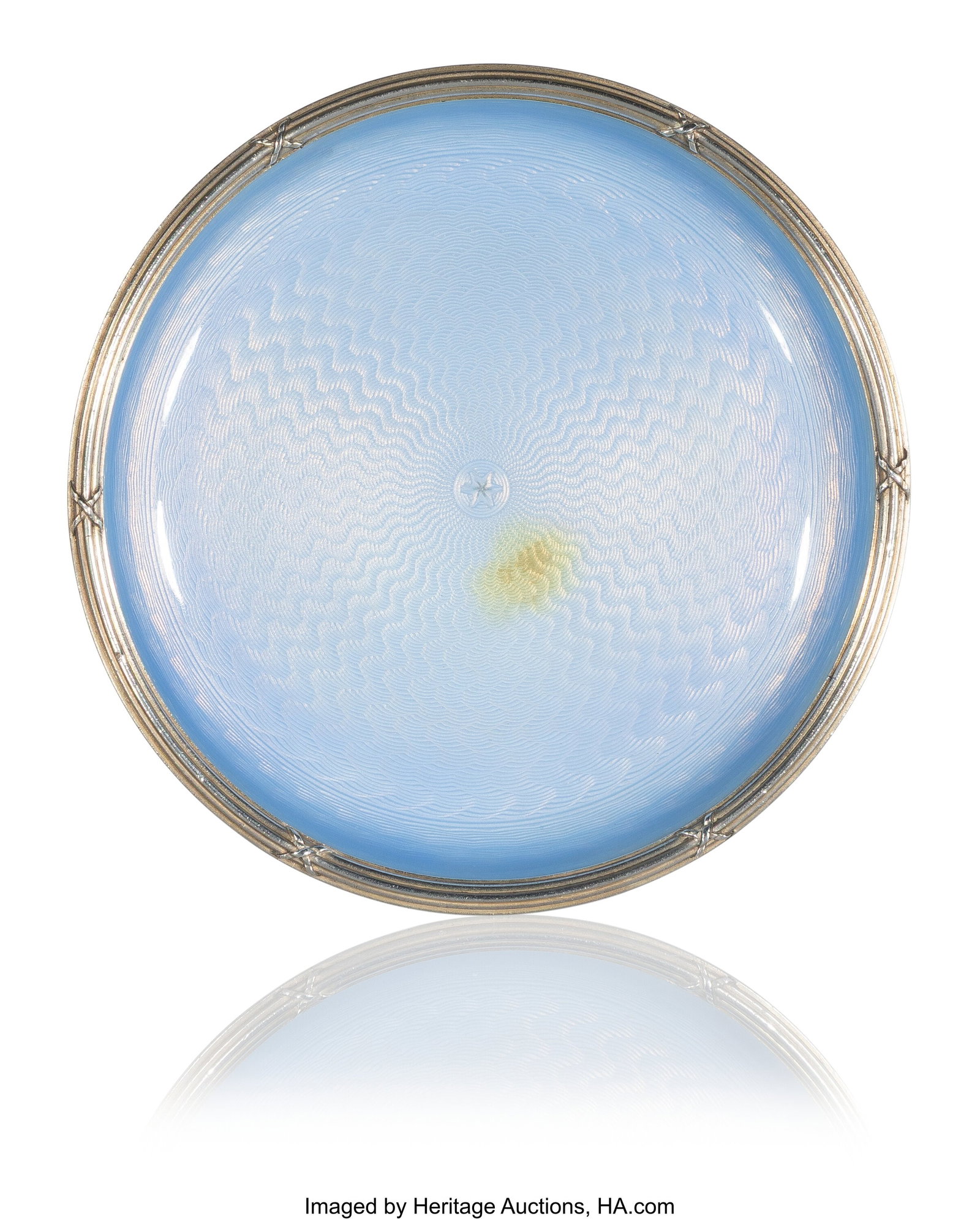 A Fabergé Blue Guilloché Enameled Silver Dish : A Fabergé Blue Guilloché Enameled Silver Dish Fabergé, workmaster Feodor Afanasiev, St. Petersburg, 1907-1908, also struck on the foot rim with late