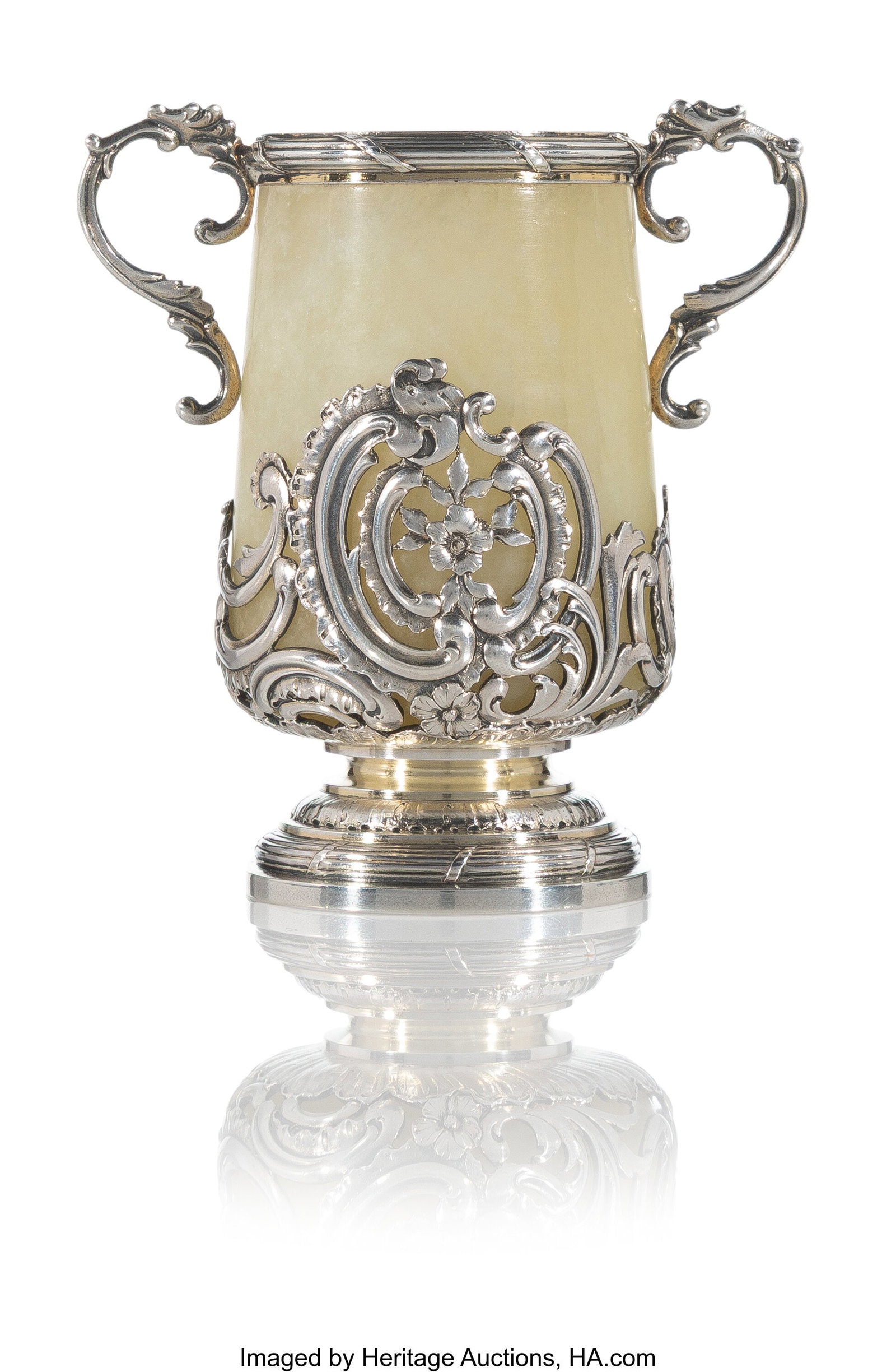A Fabergé Silver-Mounted Bowenite Two-Handled V (1 of 3)