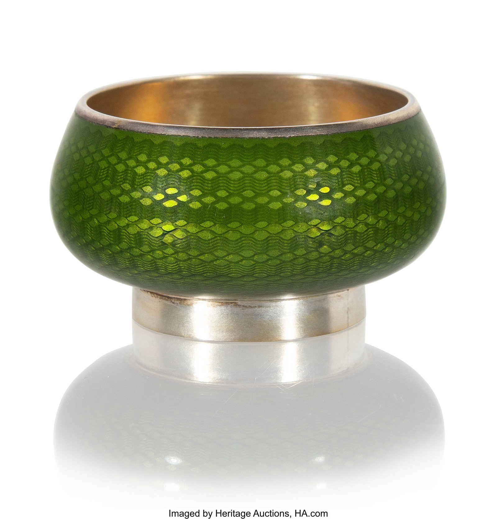 A Russian Translucent Green Guilloché Enameled : A Russian Translucent Green Guilloché Enameled Gilt Silver Salt Brothers Grachev, with Imperial Warrant, St. Petersburg, 1899-1904 1-1/4 x 2 inches (3.2