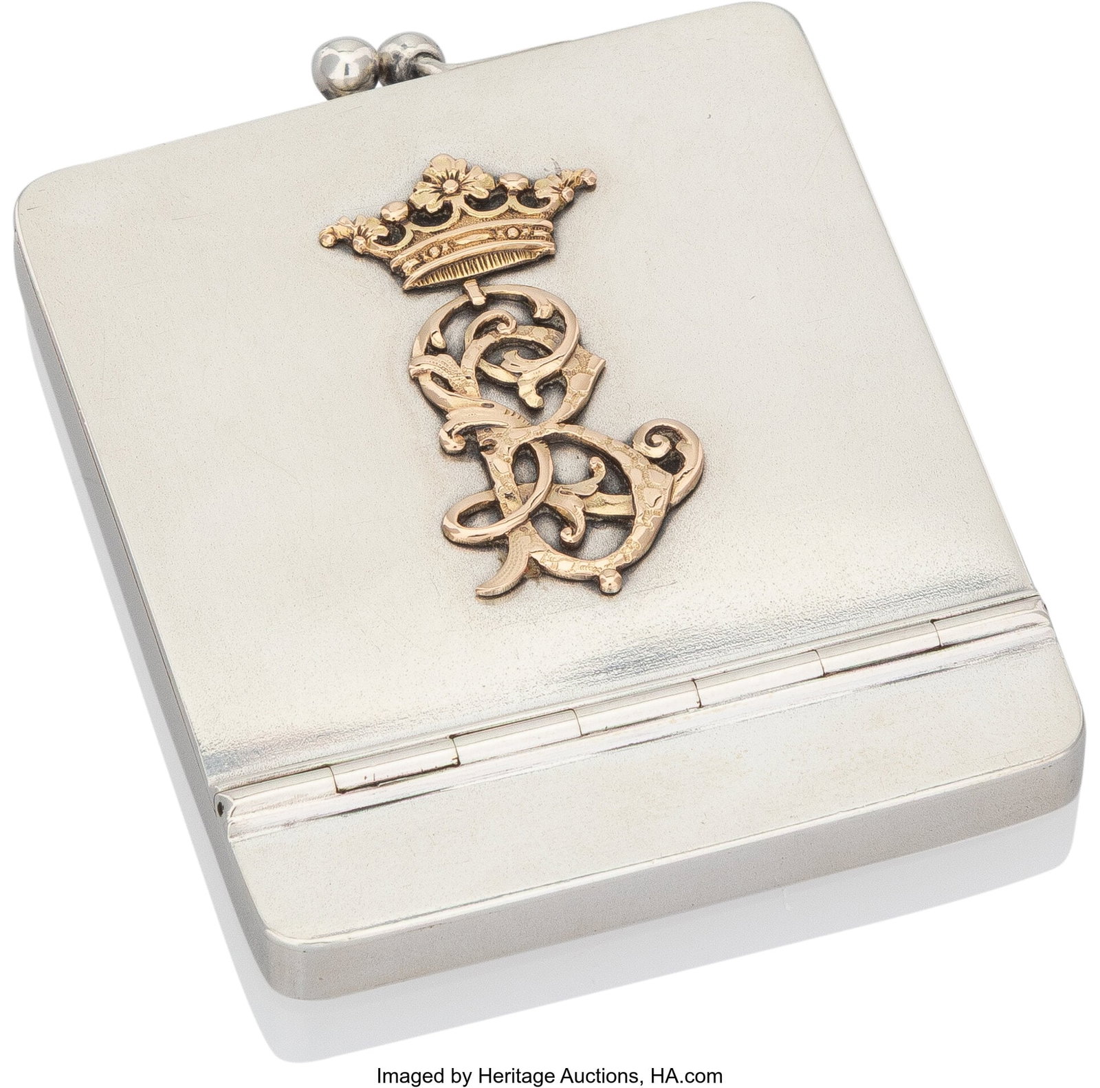 A Russian Gold-Mounted Silver Vesta Case Brother: A Russian Gold-Mounted Silver Vesta Case Brothers Grachev with Imperial Warrant, St. Petersburg, 1899-1908 2-5/8 x 2-1/8 x 0-1/4 inches (6.7 x 5.4 x 0