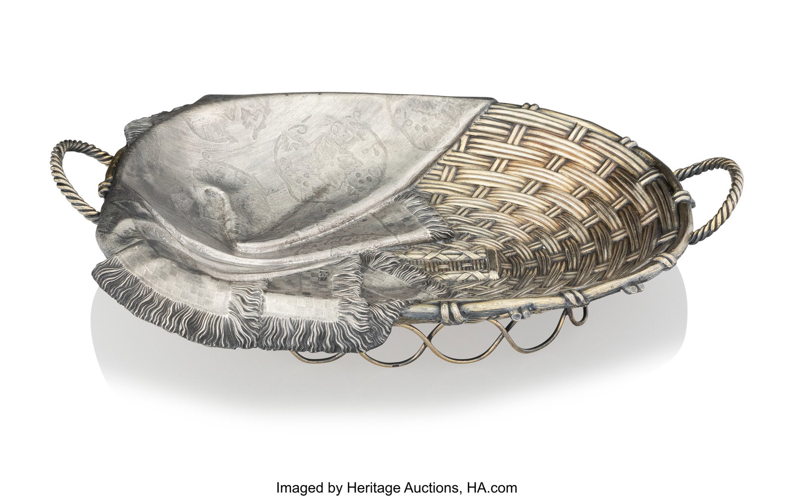 A Russian Trompe L'oeil Partial Gilt Silver Bask: A Russian Trompe L'oeil Partial Gilt Silver Basket Matfei Nikiforov, Moscow, 1875 3-1/4 x 12-3/4 x 9-1/4 inches (8.3 x 32.4 x 23.5 cm) 465 grams 