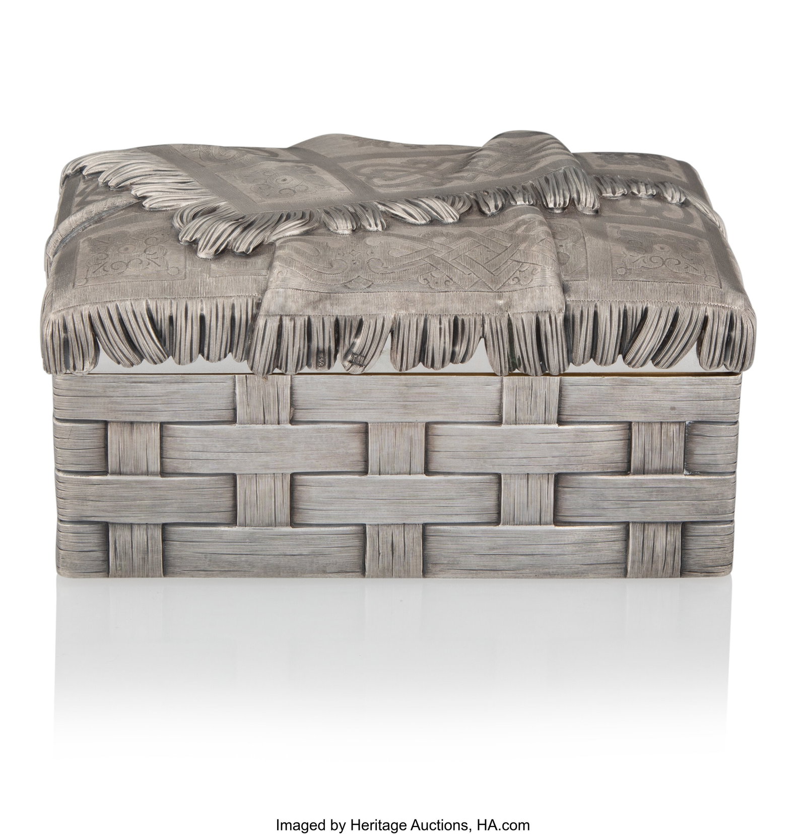 A Russian Trompe L'oeil Silver Table Box Moscow,: A Russian Trompe L'oeil Silver Table Box Moscow, Maker's mark AL or PL, circa 1885 3 x 6-1/8 x 4 inches (7.6 x 15.6 x 10.2 cm) 550 grams PROVENANCE&colon
