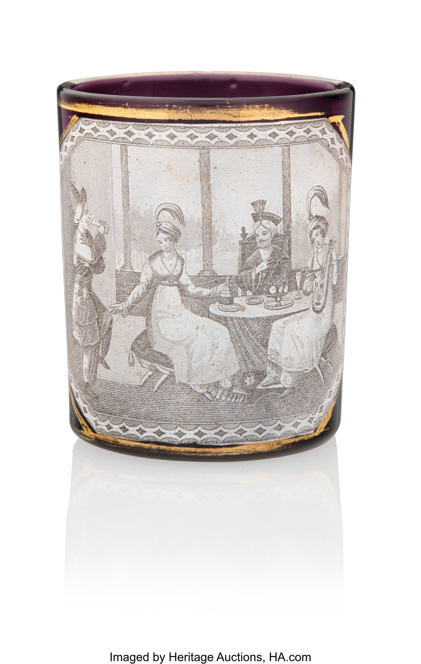 A Russian Amethyst Glass Tumbler Russian, circa : A Russian Amethyst Glass Tumbler Russian, circa 1825 3-1/8 x 2-5/8 inches (7.9 x 6.7 cm) PROVENANCE: Sotheby's, New York, Fabergé, 