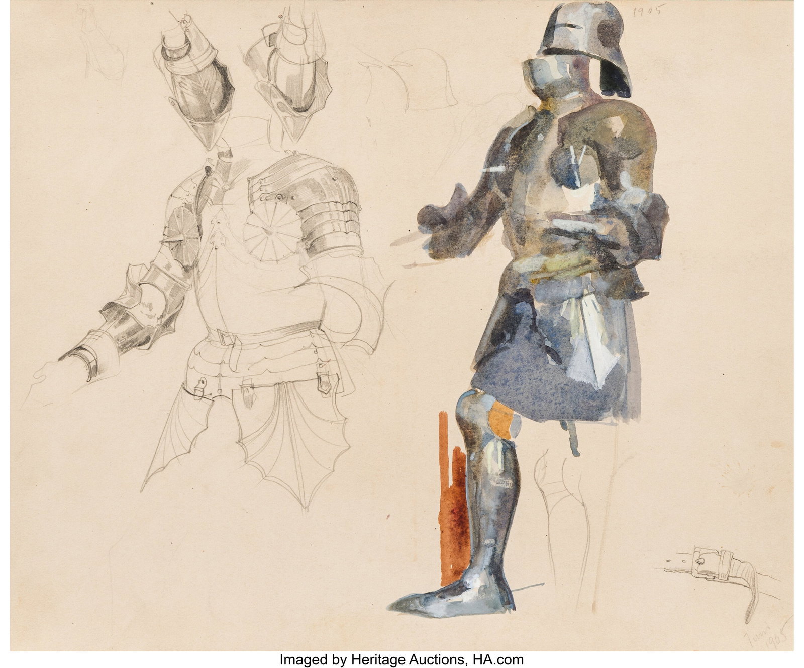 Heinrich Kley (German, 1863-1945) Knight's Armor: Heinrich Kley (German, 1863-1945) Knight's Armor study, 1905 Pencil and watercolor on paper 12-1/8 x 15 inches (30.8 x 38.1 cm) (sheet) Arti
