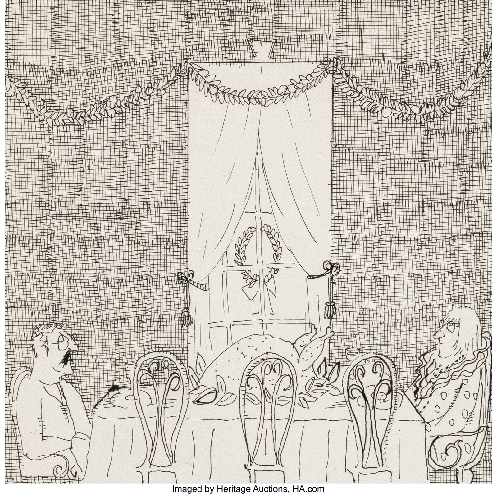 James Marshall (American, 1942-1992) Christmas D: James Marshall (American, 1942-1992) Christmas Dinner, circa 1960 Ink on paper 11 x 13-7/8 inches (27.9 x 35.2 cm) (sheet) Not signed This e