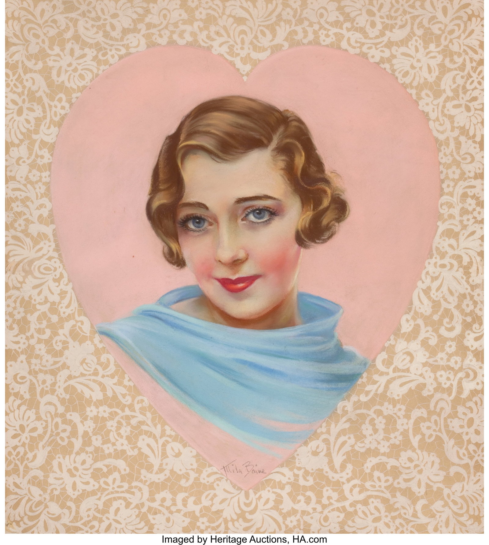Mila Baine (American, 20th Century) Ruby Keeler,: Mila Baine (American, 20th Century) Ruby Keeler, circa 1934 Pastel and gouache on paper laid on board 21-1/2 x 19-1/4 inches (54.6 x 48.9 cm) &lpa