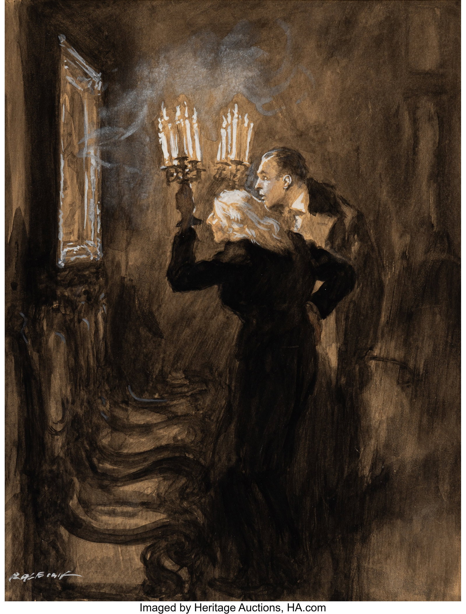 Henry Raleigh (American, 1880-1944) Simonetta, S: Henry Raleigh (American, 1880-1944) Simonetta, Saturday Evening Post interior, April 19, 1919 Ink and gouache on board 18 x 13-7/8 inches (45.7 x 35&p