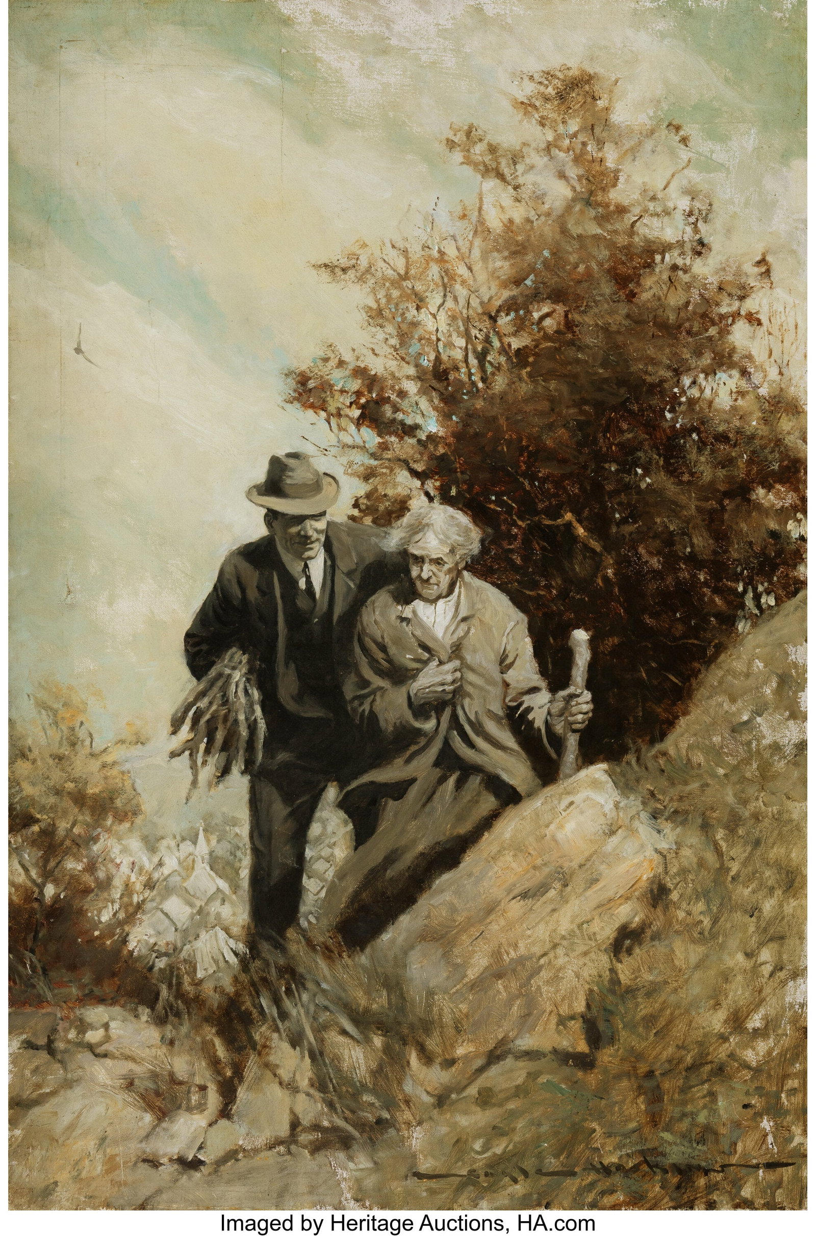 Gayle Porter Hoskins (American, 1887-1962) Tim R: Gayle Porter Hoskins (American, 1887-1962) Tim Riley's Touch, Saturday Evening Post interior, May 4, 1912 Oil on canvas 36 x 24 inches (91.4 x 61.0