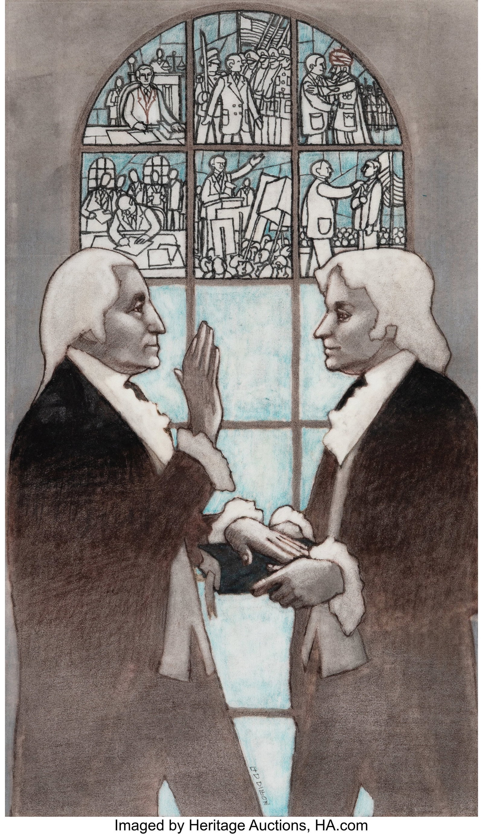 Leo and Diane Dillon (American, 20th Century) Ge: Leo and Diane Dillon (American, 20th Century) George Washington, Weekly Reader study, 1988 Pencil and colored pencil on Vellum 14-1/4 x 9-1/4 inches (36&period