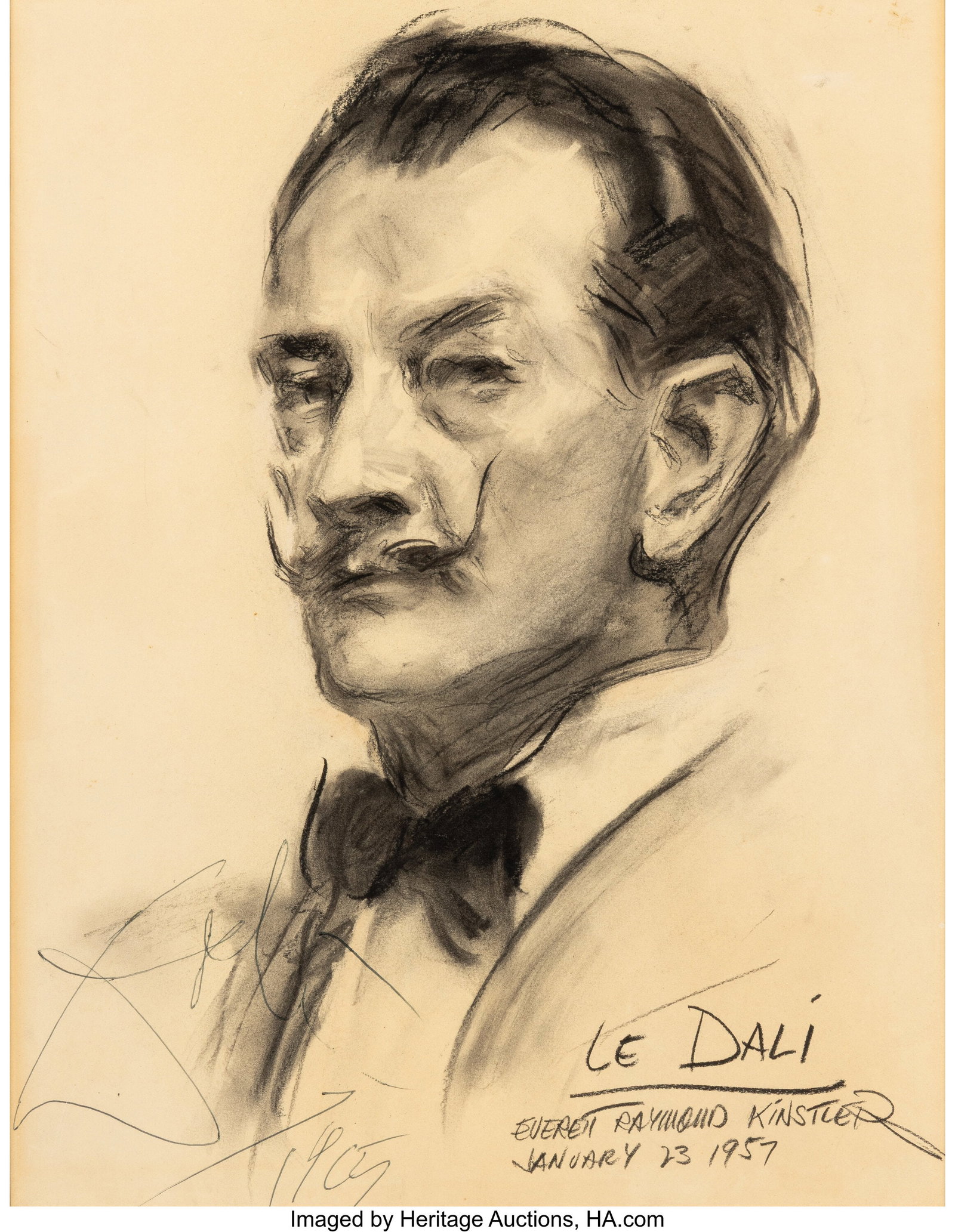 Everett Raymond Kinstler (American, 1926-2019) S: Everett Raymond Kinstler (American, 1926-2019) Salvador Dali, 1957 Charcoal on paper 15 x 11-1/2 inches (38.1 x 29.2 cm) (image) Signed&comm