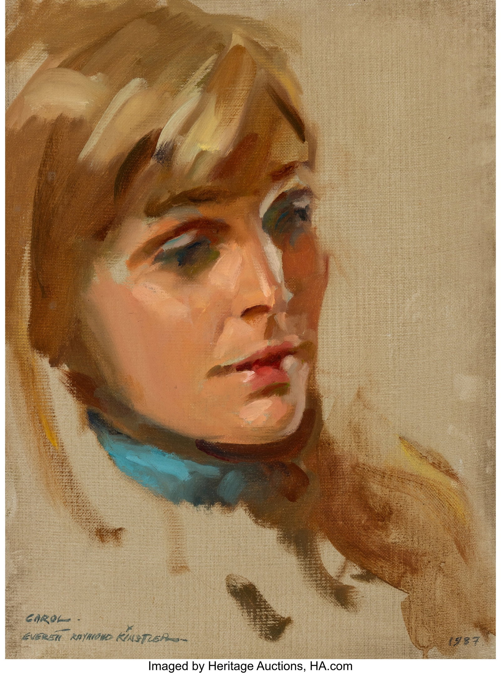 Everett Raymond Kinstler (American, 1926-2019) C: Everett Raymond Kinstler (American, 1926-2019) Carol Lynley study, 1987 Oil on canvas board laid on Panel 16 x 12 inches (40.6 x 30.5 cm) Signed, da