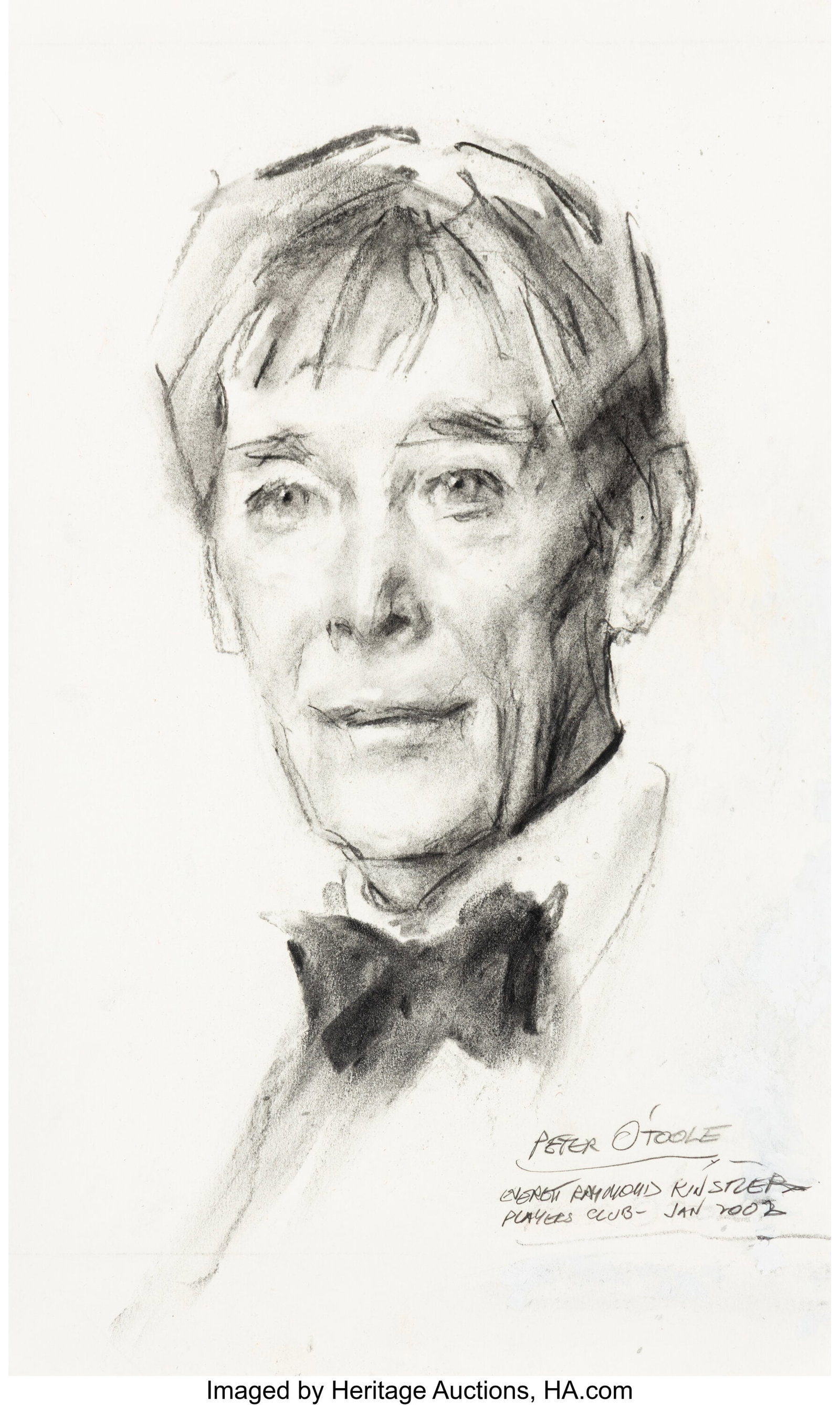 Everett Raymond Kinstler (American, 1926-2019) P: Everett Raymond Kinstler (American, 1926-2019) Peter O' Toole, 2002 Charcoal on paper 18 x 10-3/4 inches (45.7 x 27.3 cm) (sight) Signed&com