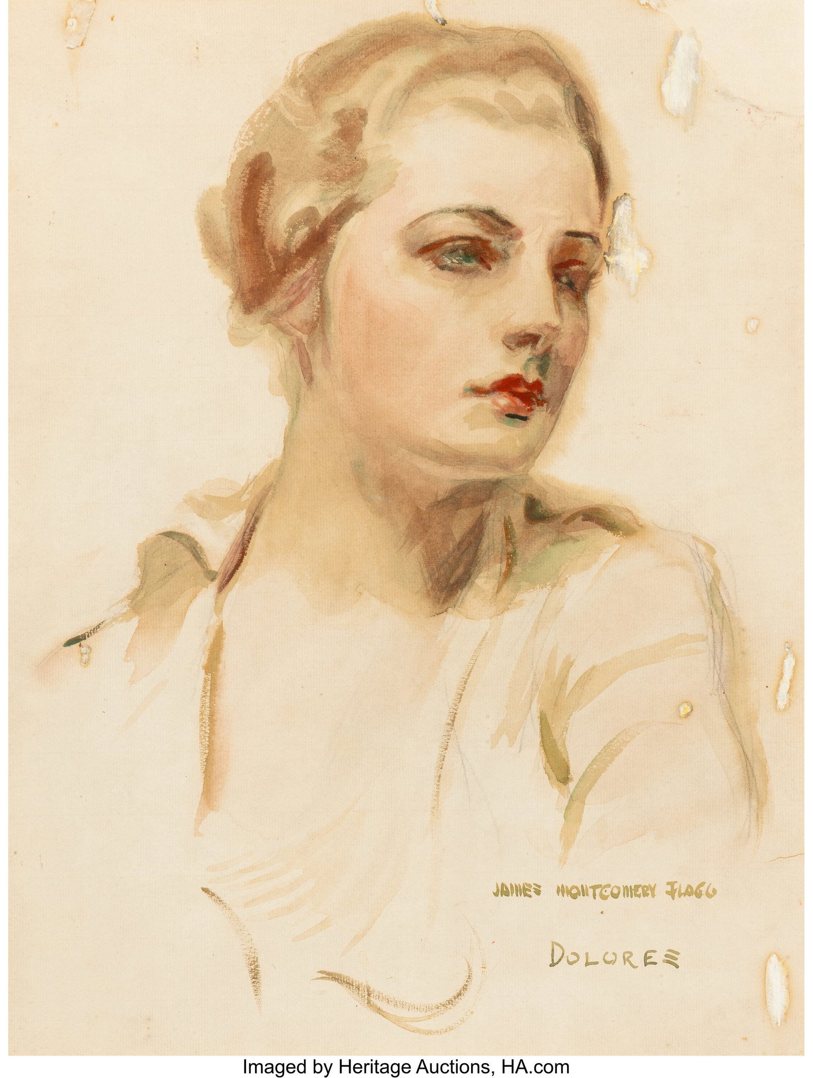 James Montgomery Flagg (American, 1877-1960) Dol: James Montgomery Flagg (American, 1877-1960) Dolores Costello Watercolor on board 19 x 14-1/4 inches (48.3 x 36.2 cm) Signed and titled lower right: J