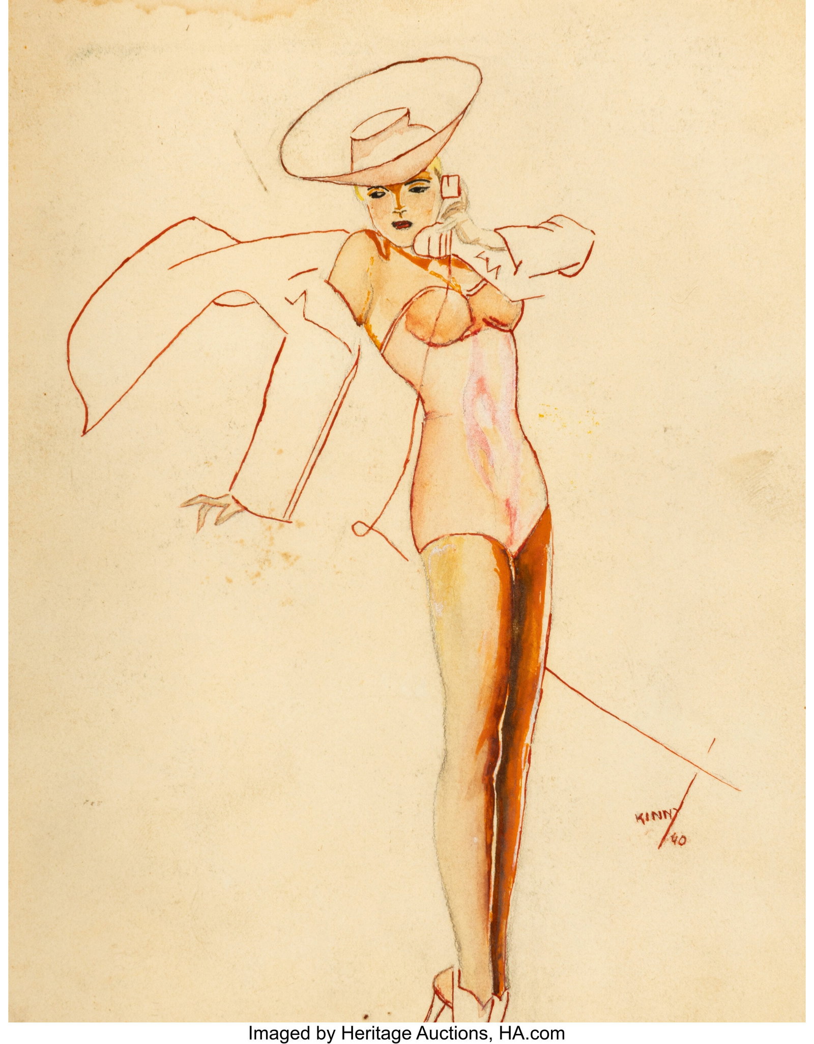 Everett Raymond Kinstler (American, 1926-2019) G: Everett Raymond Kinstler (American, 1926-2019) Group of Pin-Up sketches (five works) Mixed media paper 10 x 8 inches (25.4 x 20.3 cm) (three larg