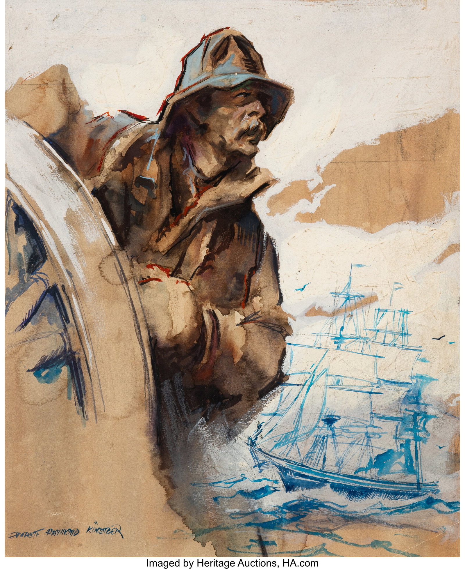 Everett Raymond Kinstler (American, 1926-2019) T: Everett Raymond Kinstler (American, 1926-2019) The Sea Witch paperback cover study, 1958 Mixed media on board 16-1/2 x 13-1/2 inches (41.9 x 34.3 cm&rp
