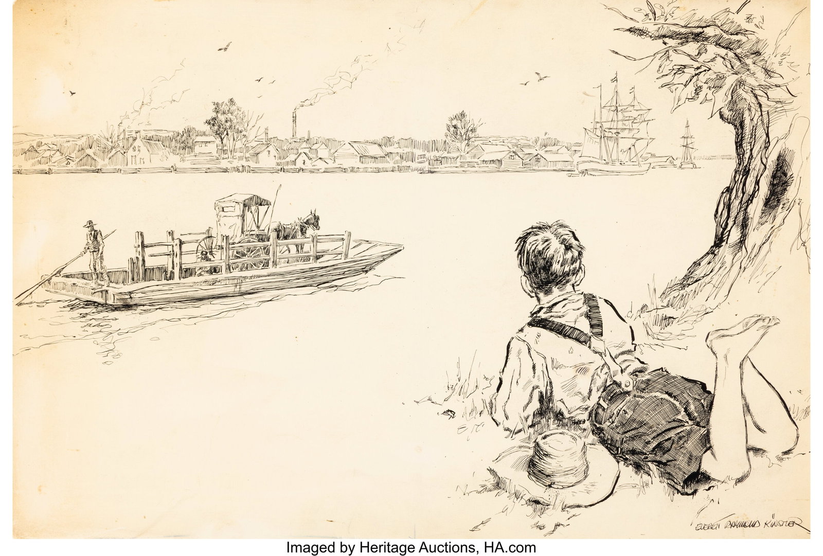 Everett Raymond Kinstler (American, 1926-2019) T: Everett Raymond Kinstler (American, 1926-2019) The Story of Dan Beard book interior, 1959 Ink on paper 13-3/4 x 20 inches (34.9 x 50.8 cm) (sight