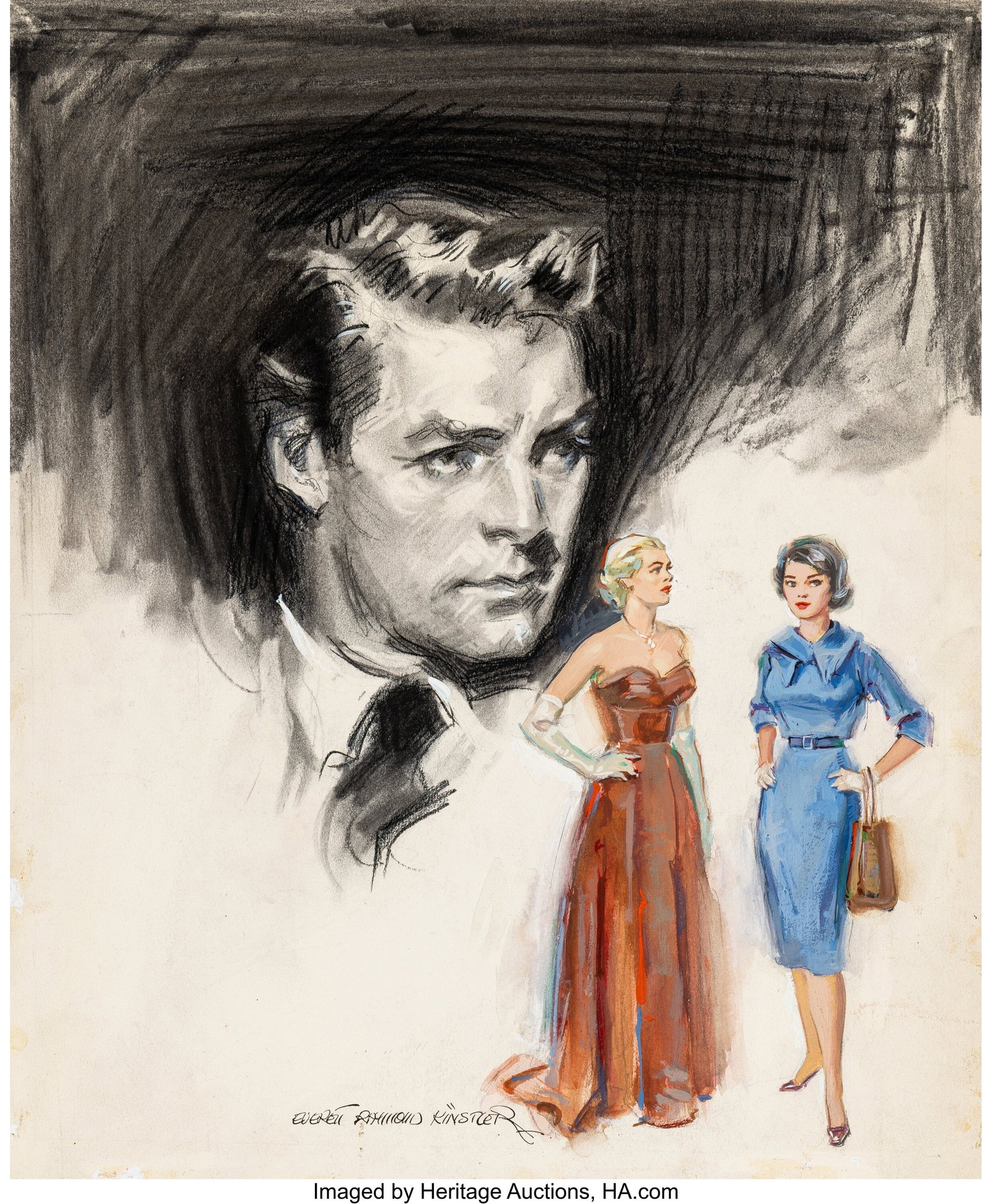 Everett Raymond Kinstler (American, 1926-2019) C: Everett Raymond Kinstler (American, 1926-2019) Cary Grant, Young Adult paperback cover Charcoal and gouache on board 20-1/8 x 15 inches (51.1 x 38.1 cm&rpa
