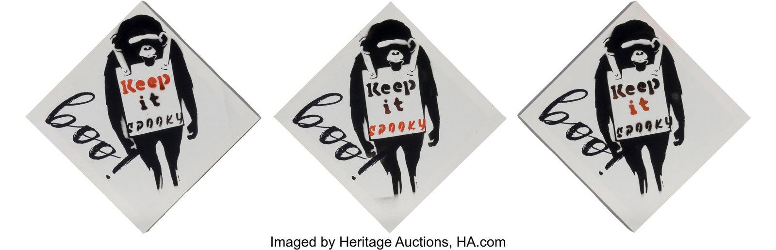 Banksy Hates Me (20th Century) Boo (three works): Banksy Hates Me (20th Century) Boo (three works), 2021 Spray paint and stencil on canvas 10 x 10 inches (25.4 x 25.4 cm) (each) Each signed