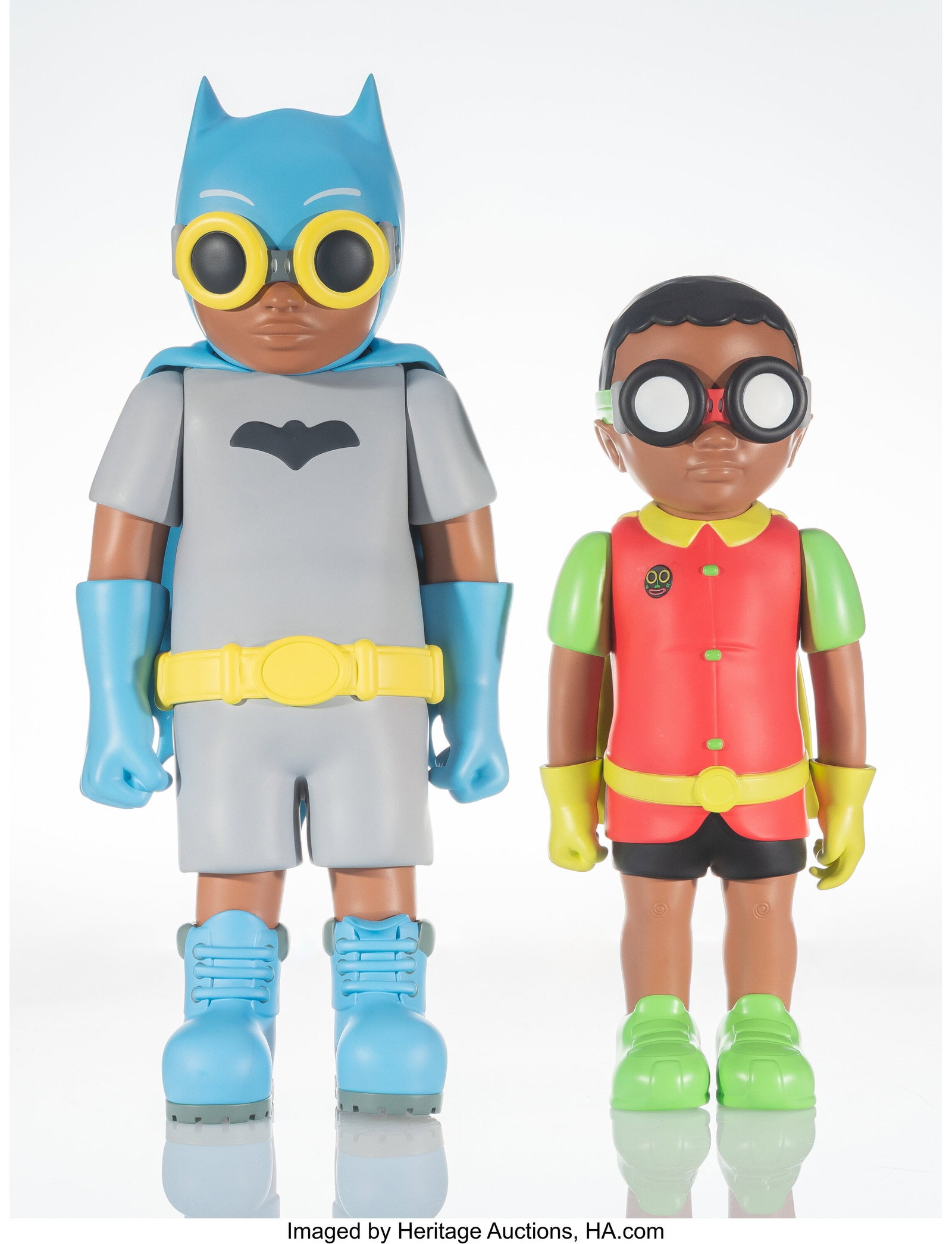 Hebru Brantley (b. 1981) Flynamic Duo - Batboy ': Hebru Brantley (b. 1981) Flynamic Duo - Batboy '66 and Sparrow '66 (two works), 2022 Painted cast vinyl 16 x 7 x 4-1/2 inches (40.6 x 17.8 x