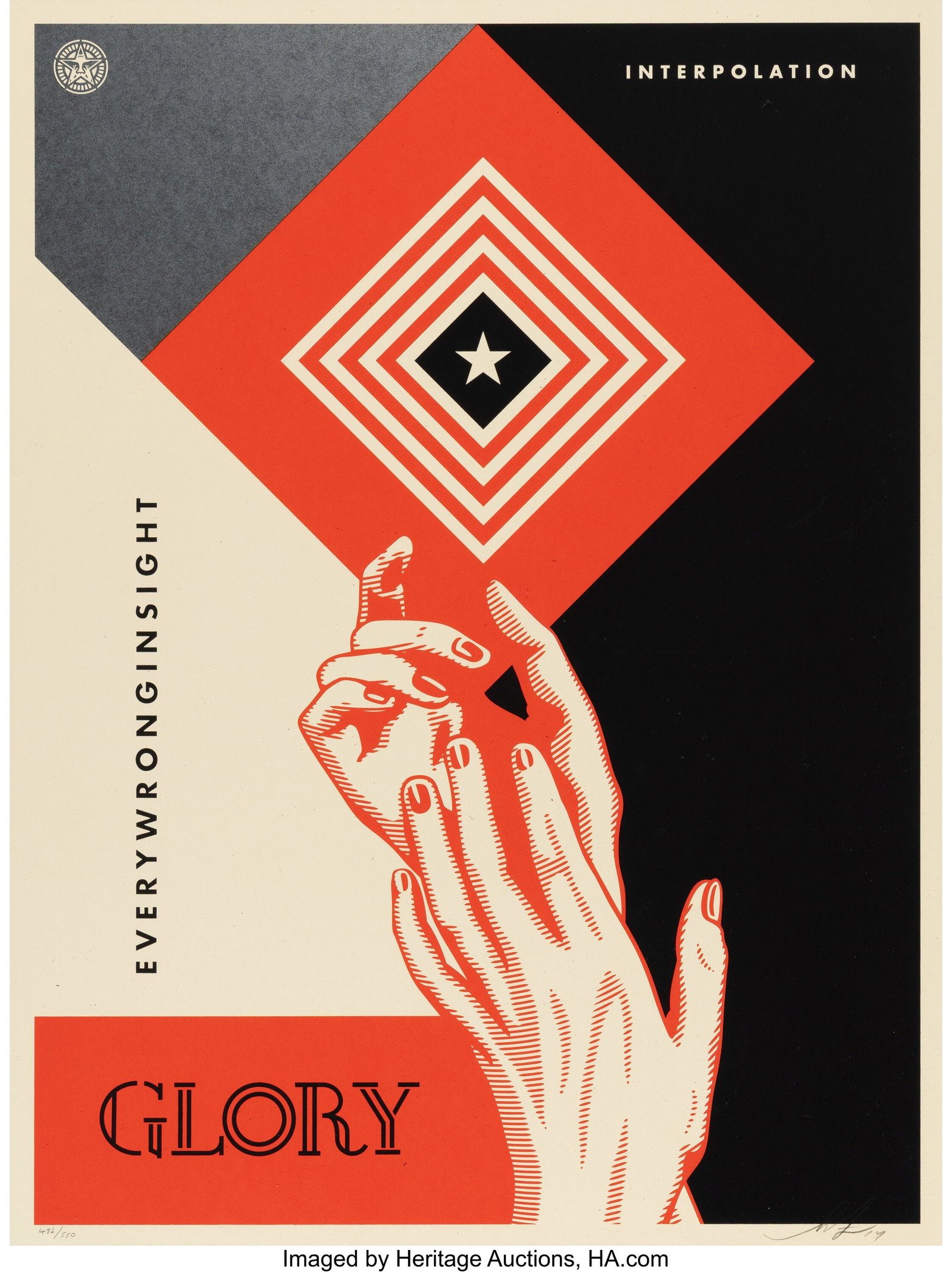 Shepard Fairey (b. 1970) Glory, from Interpolati: Shepard Fairey (b. 1970) Glory, from Interpolation Diptych, 2014 Screenprint in colors on Cream Speckletone paper 24 x 18 inches (61.0 x 45.7 cm) &