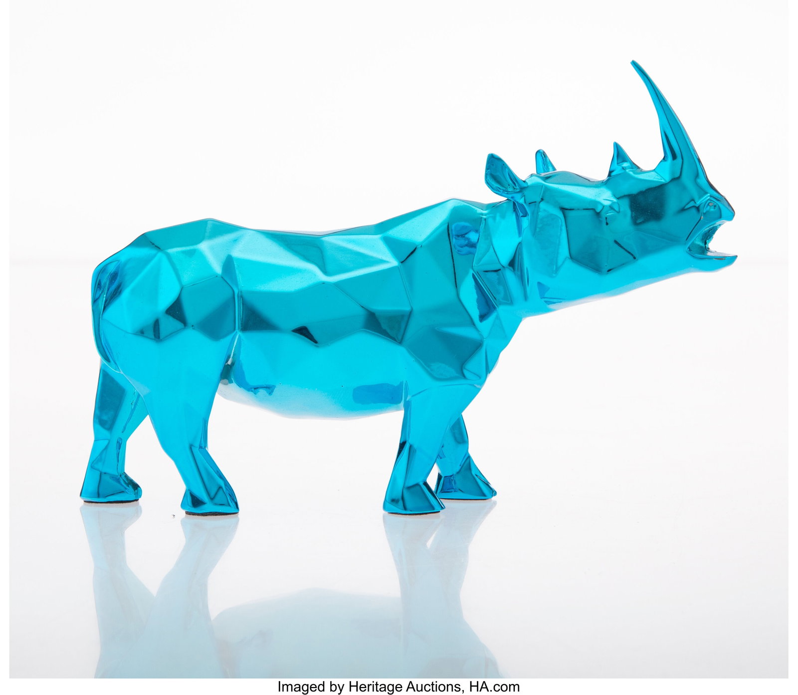 Richard Orlinski (b. 1966) Rhino Spirit (Azur), : Richard Orlinski (b. 1966) Rhino Spirit (Azur), 2023 Cast resin with chrome paint 4-1/8 x 6 x 1-5/8 inches (10.5 x 15.2 x 4.1 cm&rpar