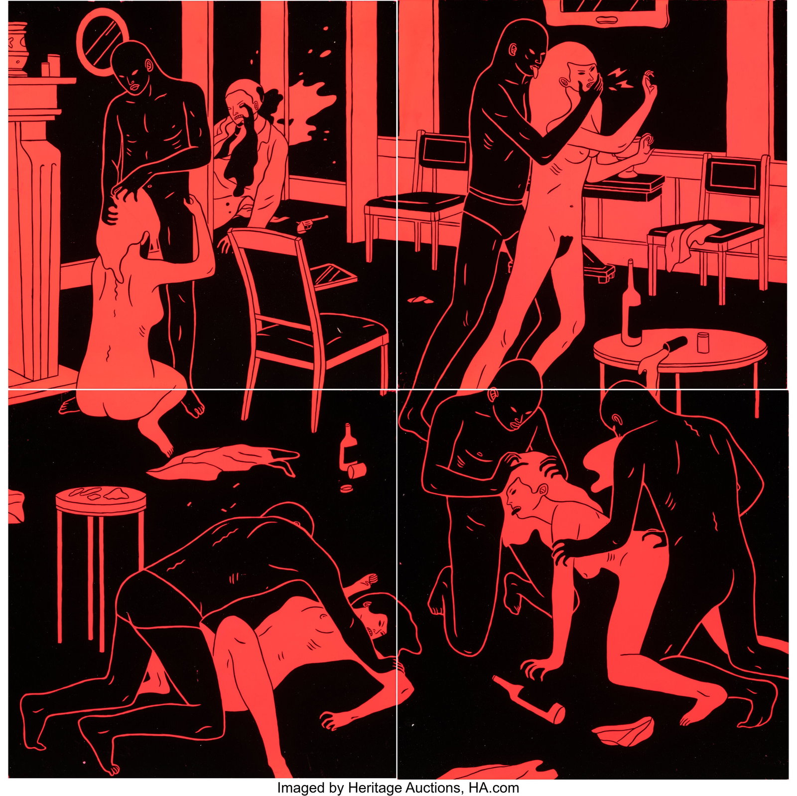 Cleon Peterson (b. 1973) We Become What We Are, : Cleon Peterson (b. 1973) We Become What We Are, 2010 Acrylic and spray paint on panel 14 x 14 inches (35.6 x 35.6 cm) (each) 28 x 28 inches &lp