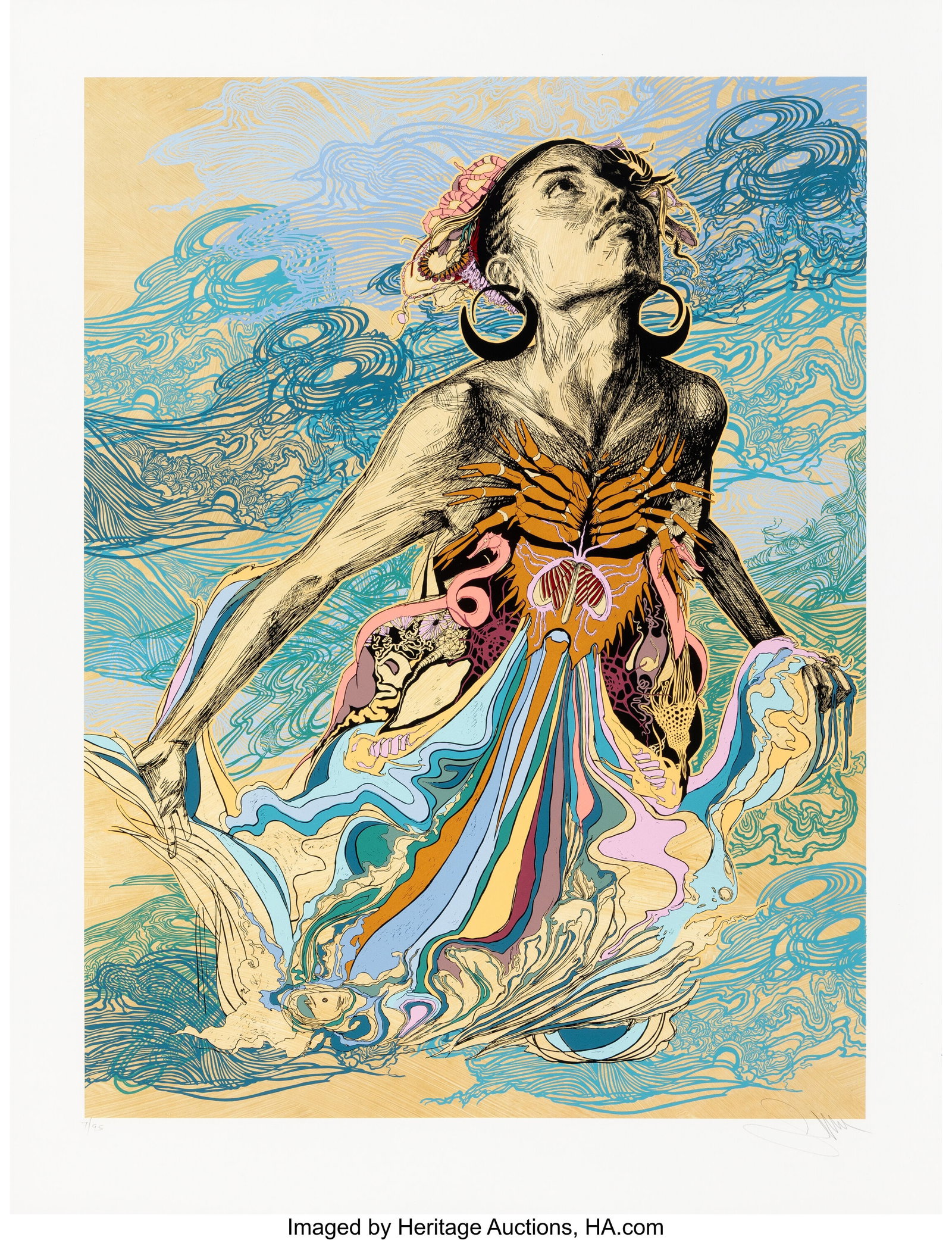 Swoon (b. 1977) Thalassa, 2017 Screenprint in co: Swoon (b. 1977) Thalassa, 2017 Screenprint in colors on Cotton Rag paper 30-1/2 x 23-1/2 inches (77.5 x 59.7 cm) (sheet) Ed. 7&s