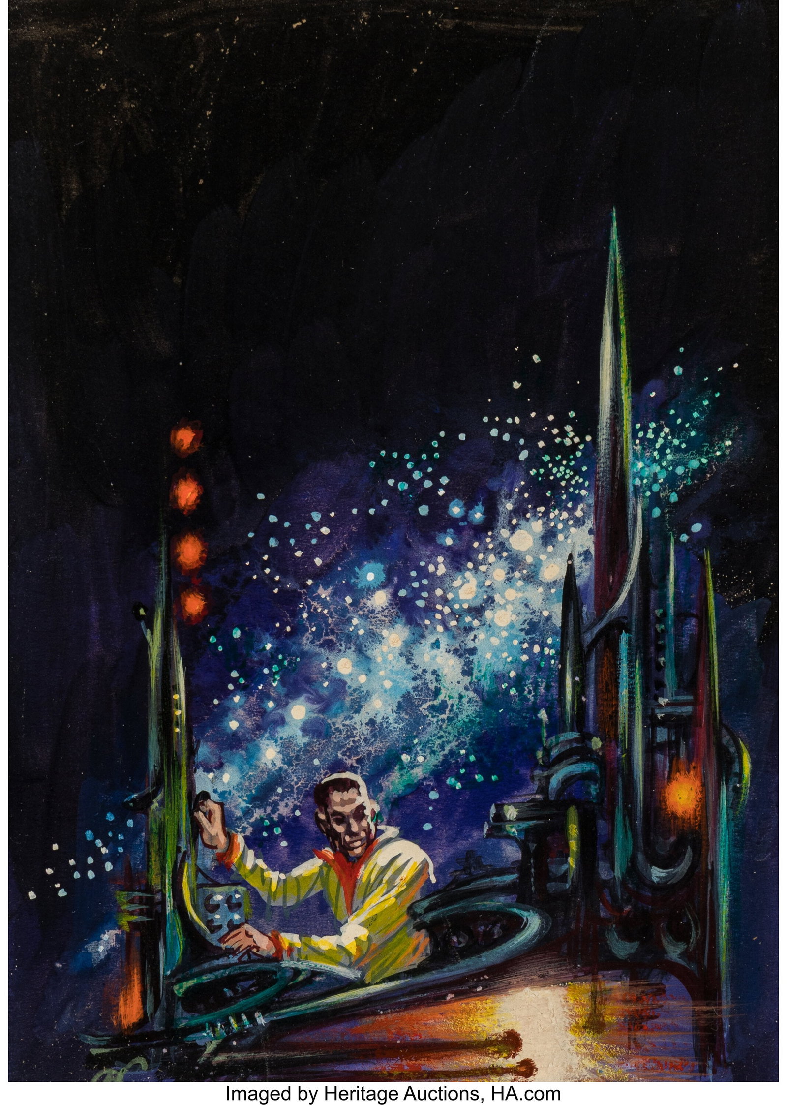 Kelly Freas (American, 1922-2005) The Man Who Wa: Kelly Freas (American, 1922-2005) The Man Who Wanted Stars paperback cover study, 1968 Mixed media on board 6-1/2 x 4-1/2 inches (16.5 x 11.4 cm) 