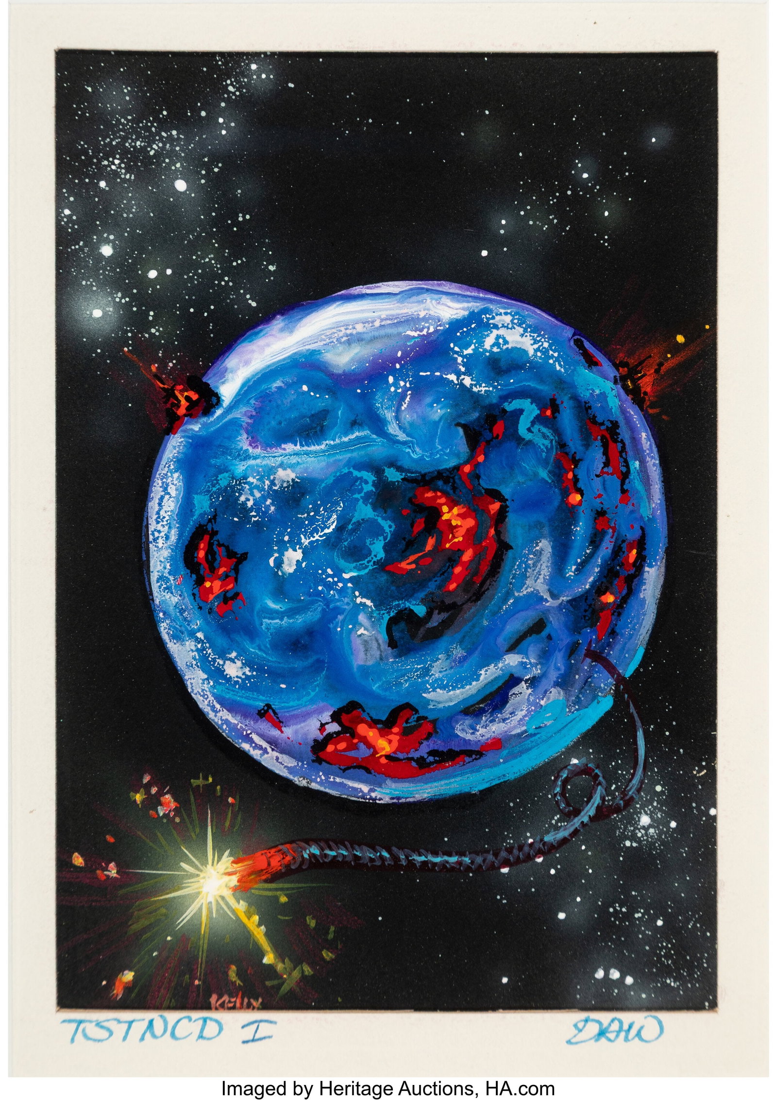Kelly Freas (American, 1922-2005) DAW paperback : Kelly Freas (American, 1922-2005) DAW paperback cover study Mixed media on board 7-1/2 x 5 inches (19.1 x 12.7 cm) Signed lower center: Kelly Freas Ke