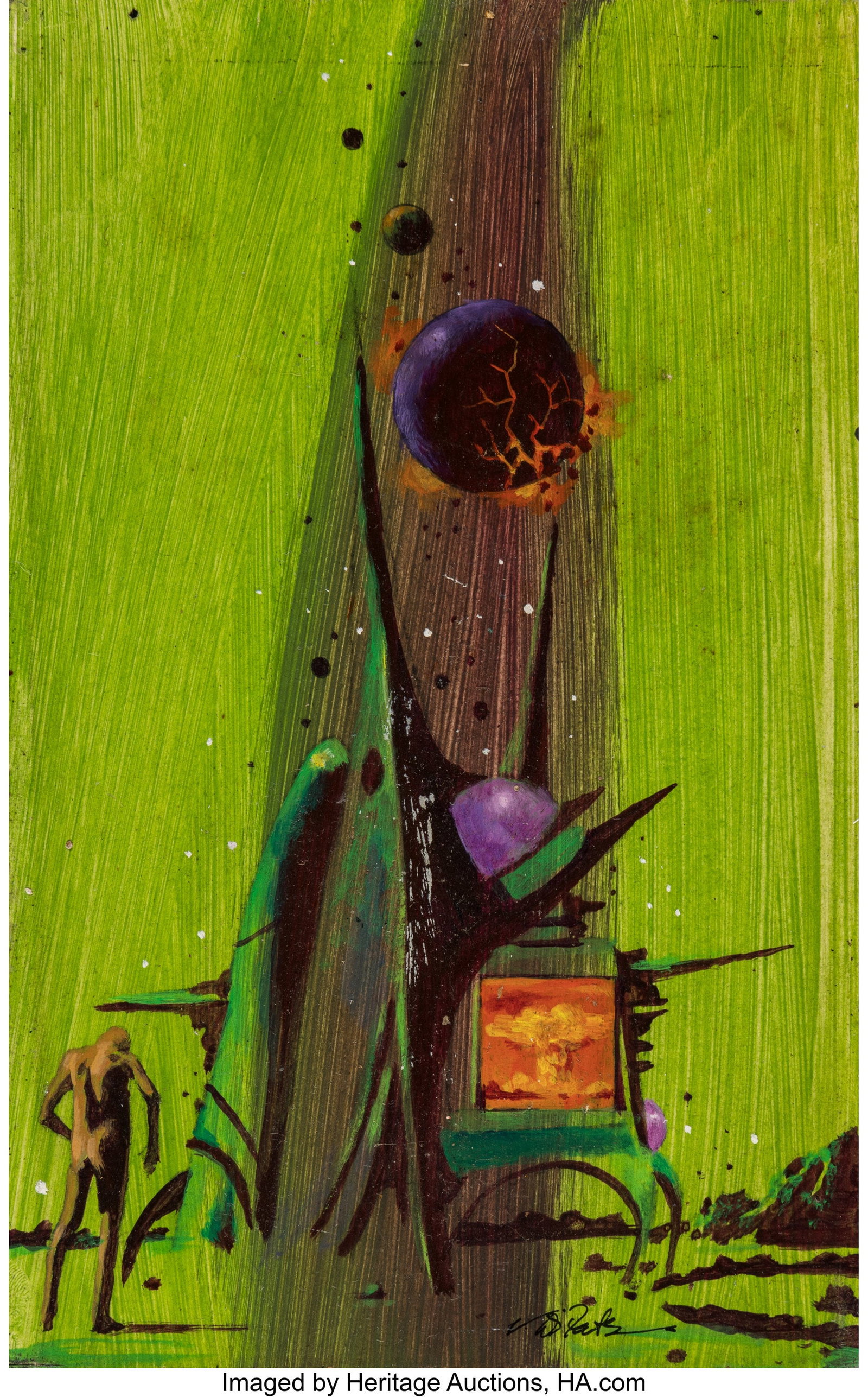 Vincent Di Fate (American, b. 1945) Ground Zero : Vincent Di Fate (American, b. 1945) Ground Zero Man paperback cover study, 1971 Acrylic on board 7-1/4 x 4-5/8 inches (18.4 x 11.7 cm) Sign