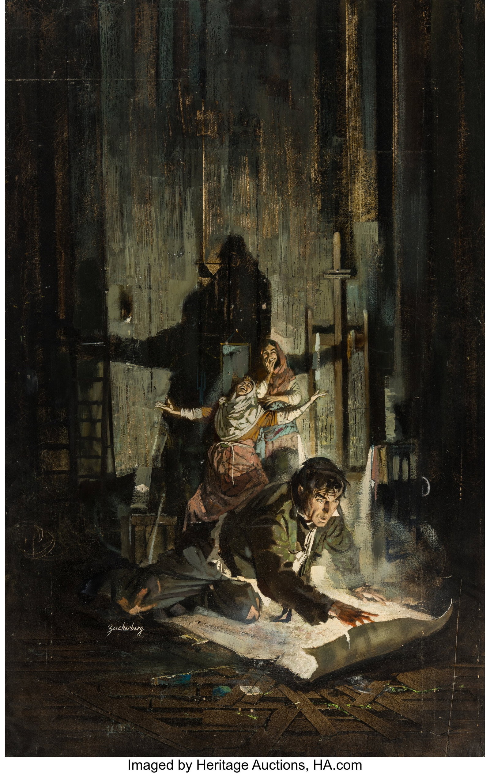 Stanley M. Zuckerberg (American, 1919-1995) Arti: Stanley M. Zuckerberg (American, 1919-1995) Artist's Discovery Oil on board 39 x 24-5/8 inches (99.1 x 62.5 cm) (image) Signed lower left&c